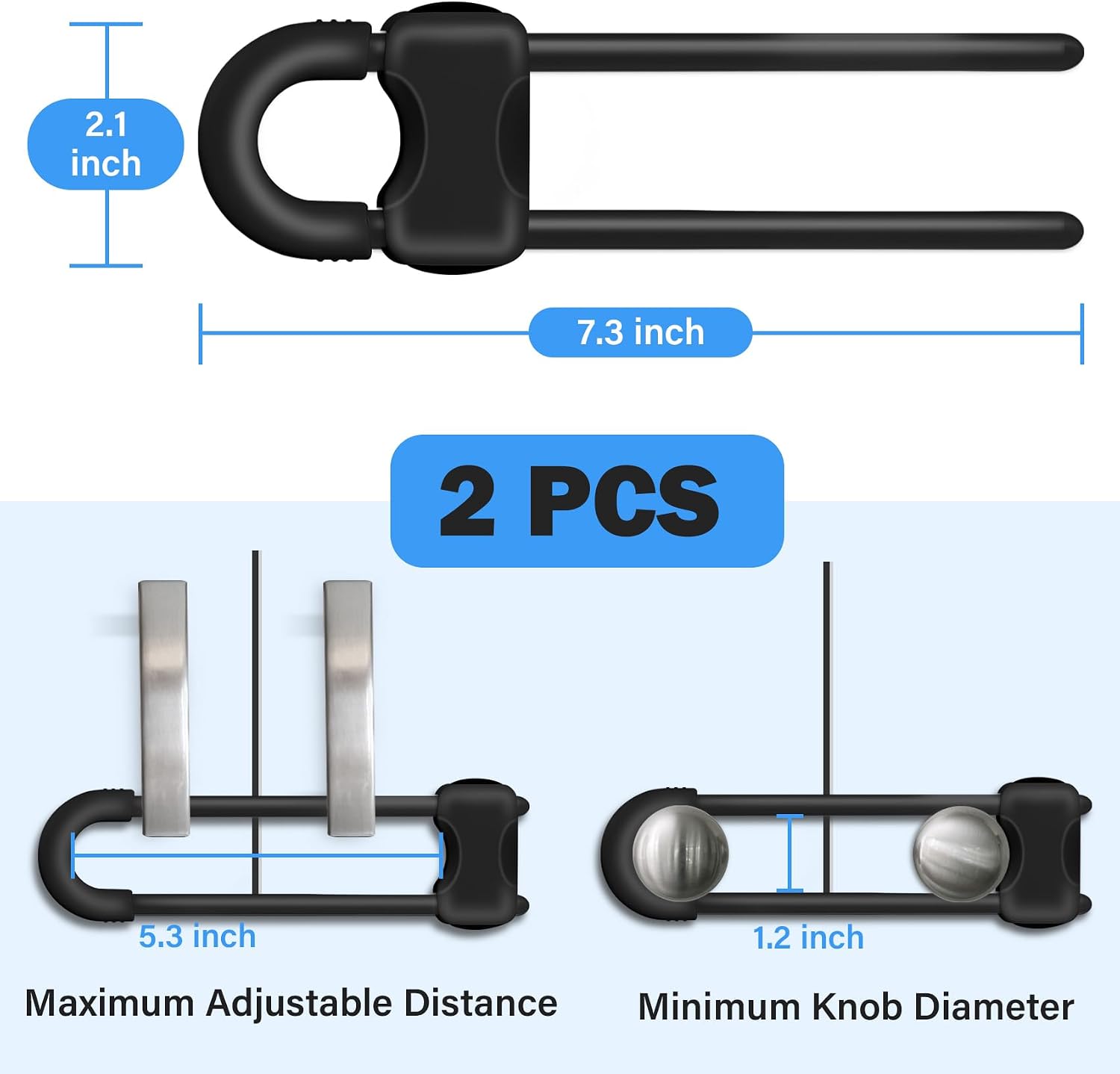 Detalle 2 de SPISPI Cabinet Locks Baby-Proofing Locks, Adjustable U-Shaped, 2-Pack, Black