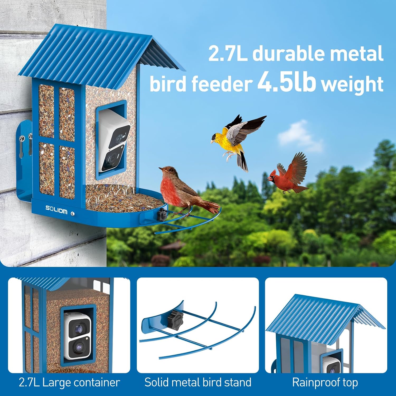 Detalle de SOLIOM Smart Bird Feeder with Camera, 2.7L Capacity