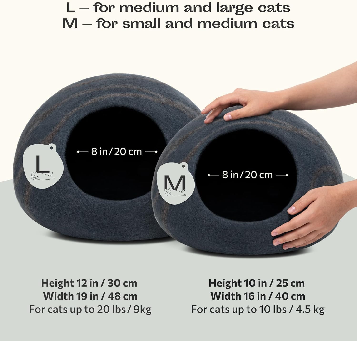 Detalle de MEOWFIA Cat Cave – Premium Felt Cat Bed (Medium) in Slate Grey, Handcrafted Merino Wool