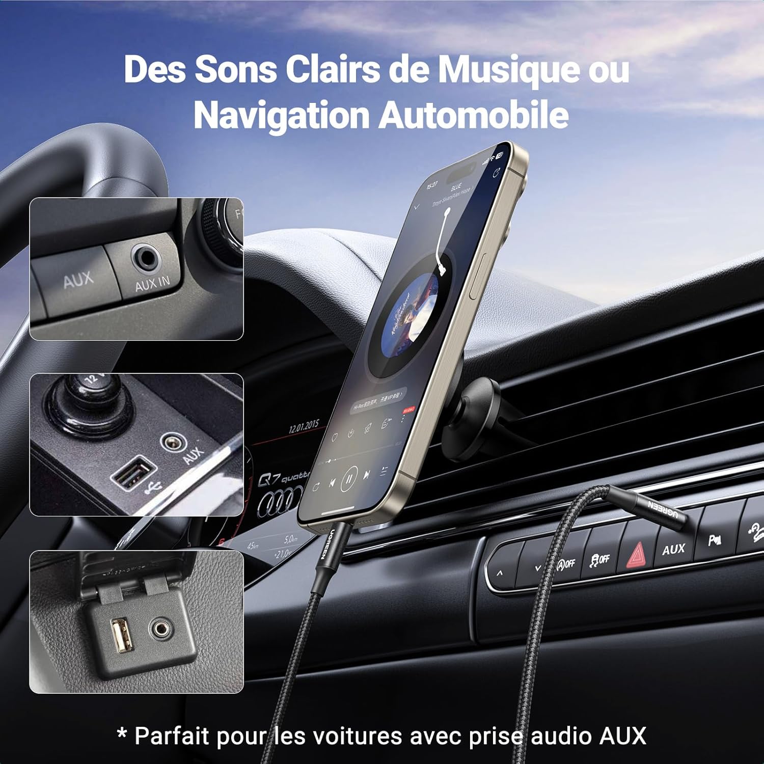 Thumbnail 4 de UGREEN Câble USB-C vers jack 3,5 mm TRS stéréo 1 m avec DAC (noir) pour voiture et appareils compatibles