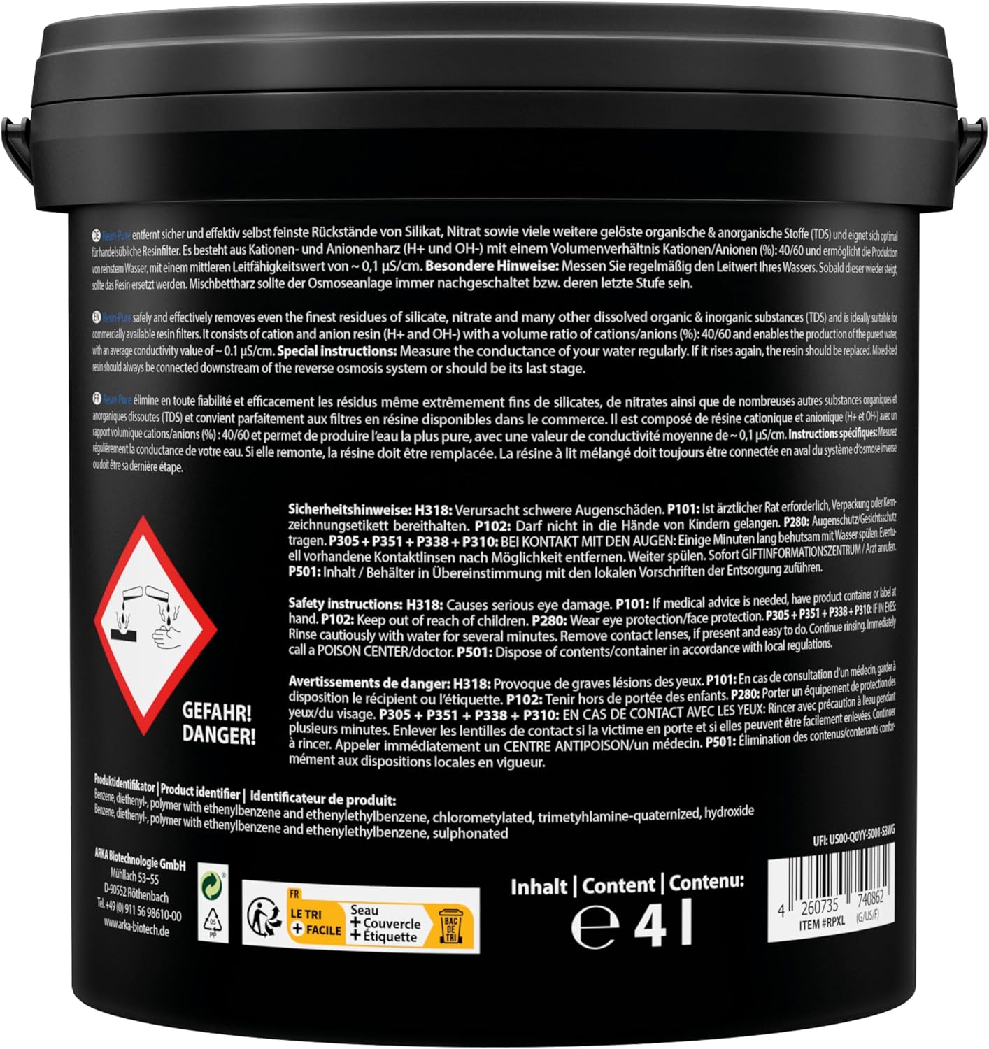 Detalle de Vollentsalzer Harz 4 L – ARKA Resin-Pure für Osmoseanlagen, Mischbettharz