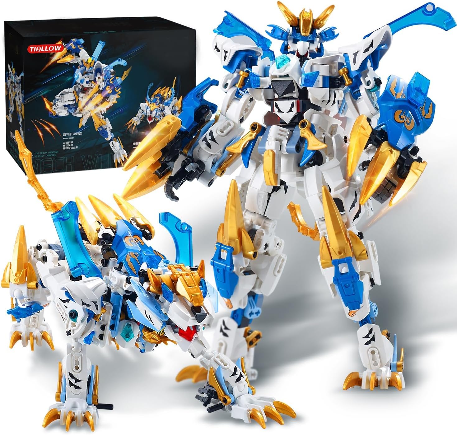 Detalle de TIALLOW White Tiger 2 in 1 Mech Building Set: Transforming Robot & Tiger, for Teens & Adults