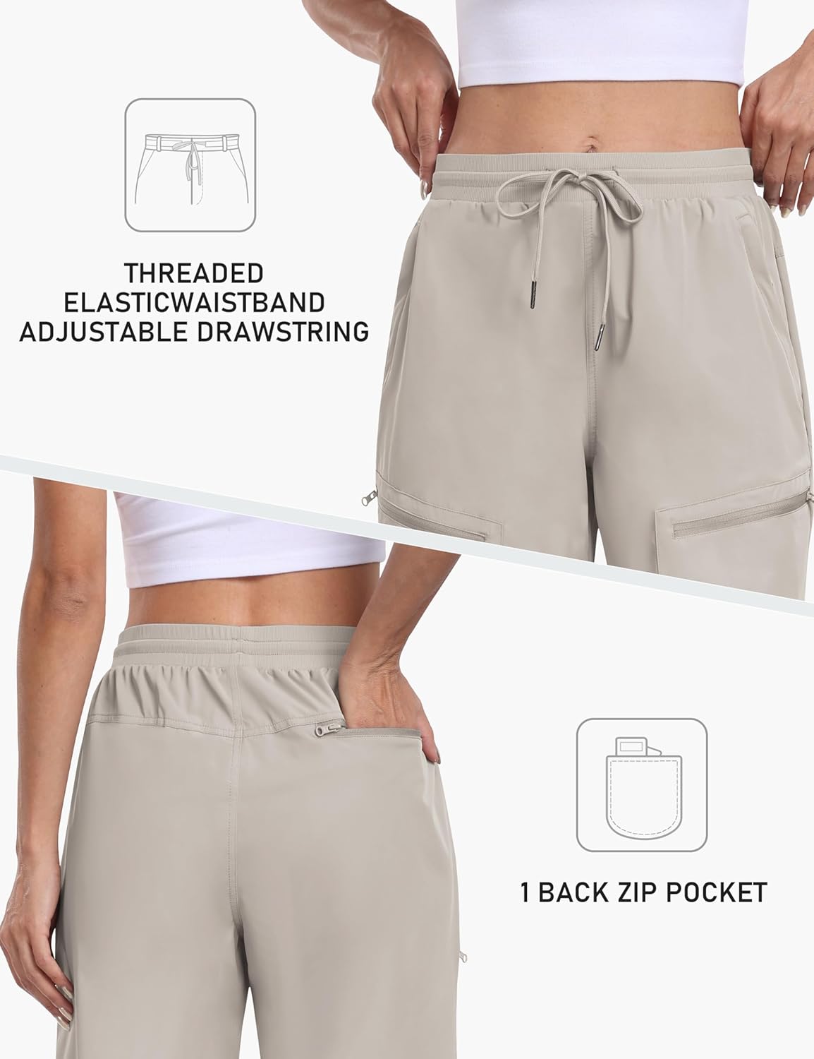 Detalle de MoFiz Women's 10" Long Hiking Shorts with 5 Zip Pockets