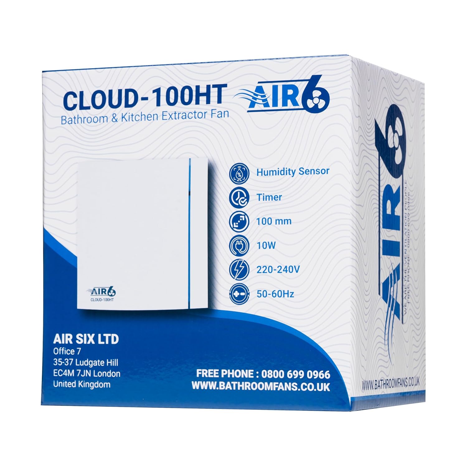 Detalle de AIR 6 Cloud-100HT bathroom extractor fan with adjustable humidity sensor & timer (100mm ducting, IP45)