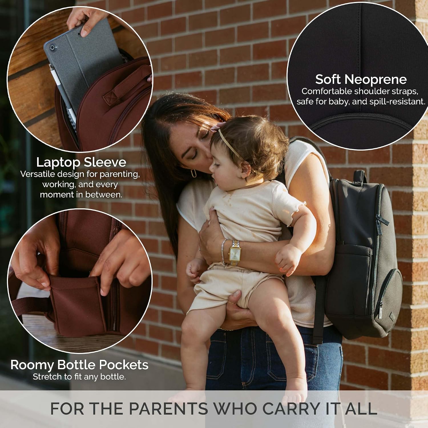 Detalle de Drift Lite Neoprene Diaper Bag Backpack with 10 Pockets and Luggage Strap