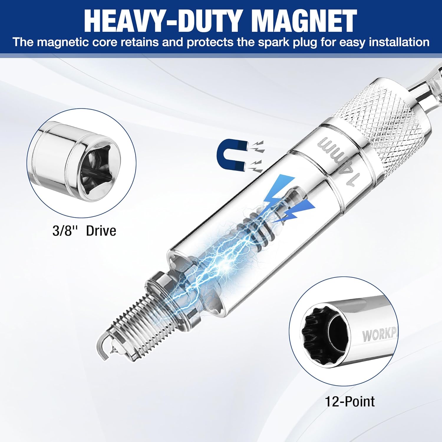 Thumbnail 5 de WORKPRO 14mm Magnetic Spark Plug Socket 300mm 🔧