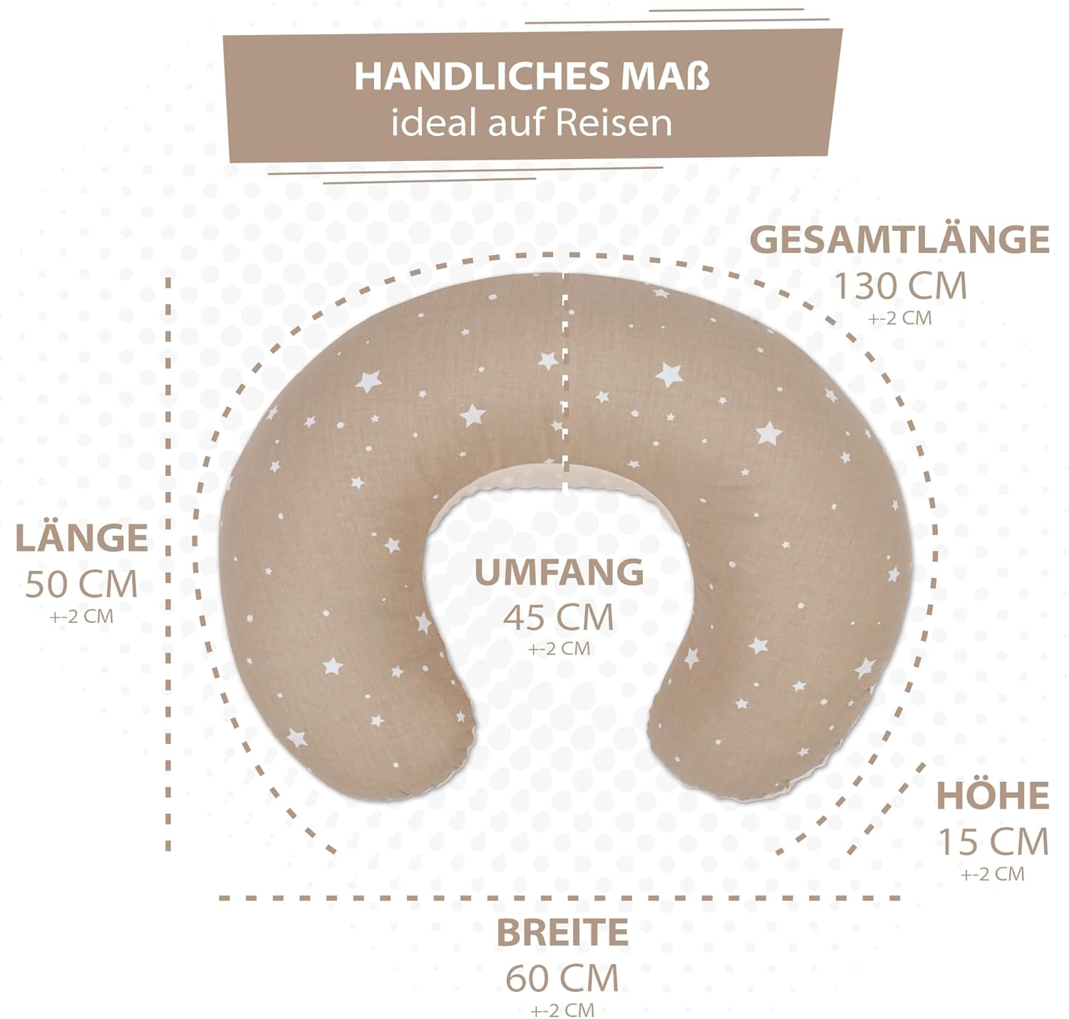 Thumbnail 1 de Totsy Baby Cuscino allattamento e gravidanza 130 cm in beige con stelle bianche