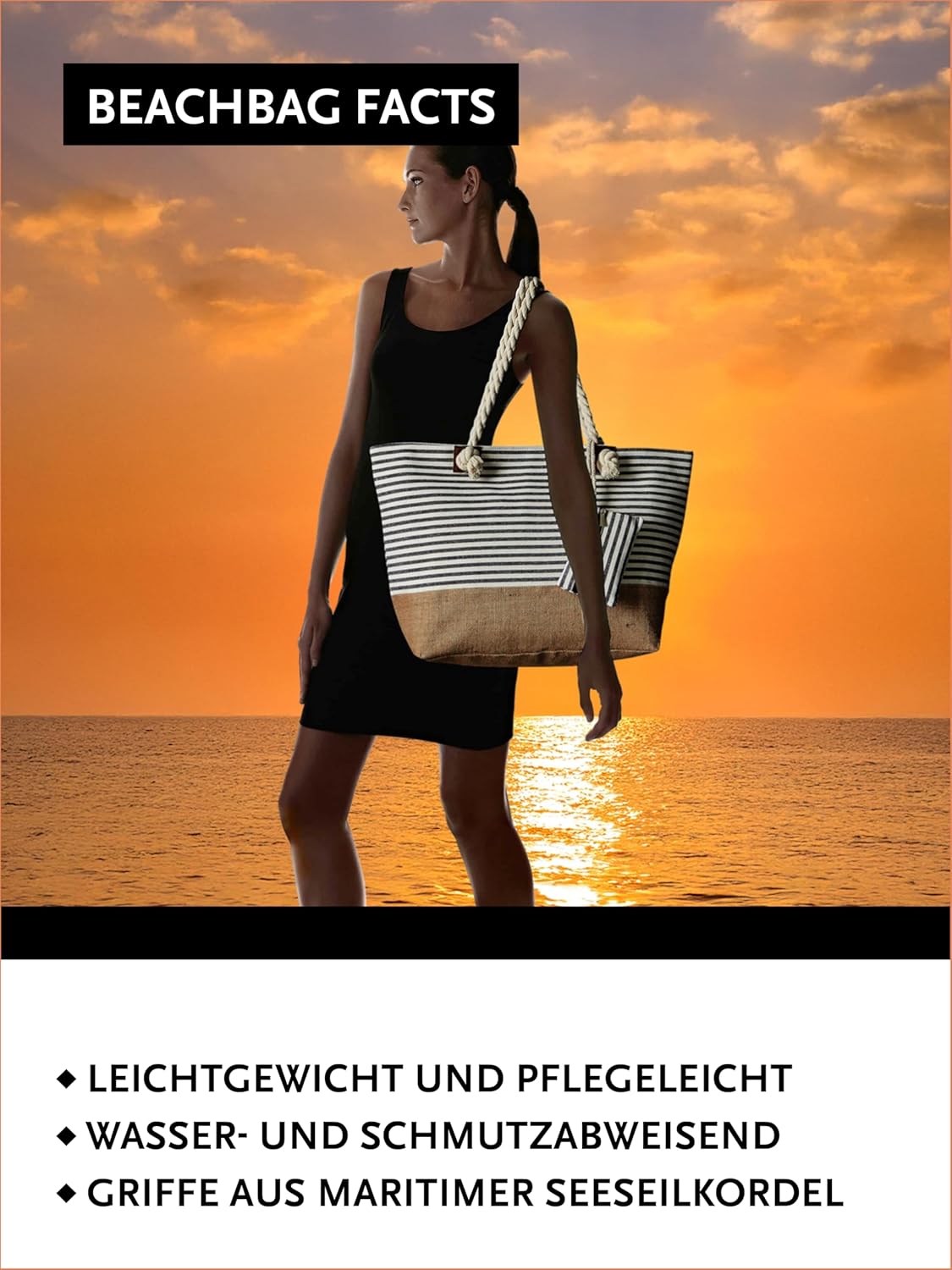 Thumbnail 3 de DonDon große Strandtasche XXL mit Reißverschluss – umhängetaugliche Badetasche Damen im Streifen-Look
