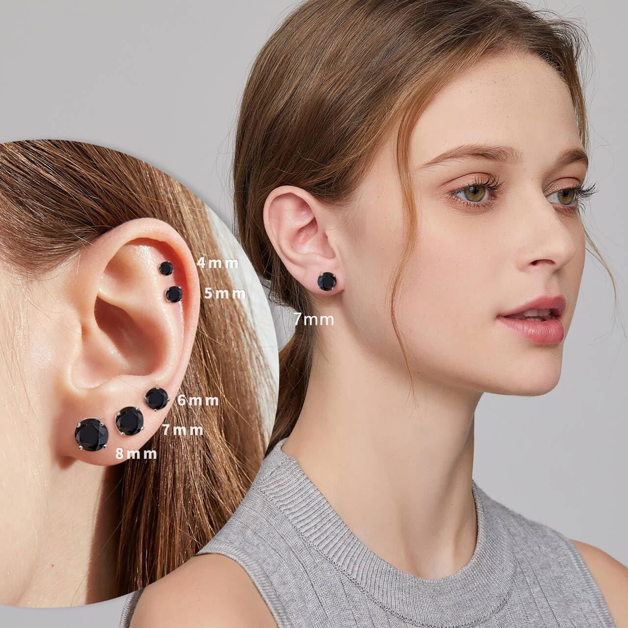 Thumbnail 5 de jiamiaoi 18K Weißgold plattiert Brillant-Diamant Ohrstecker aus 925 Sterling Silber (4–8 mm) für Damen & Herren