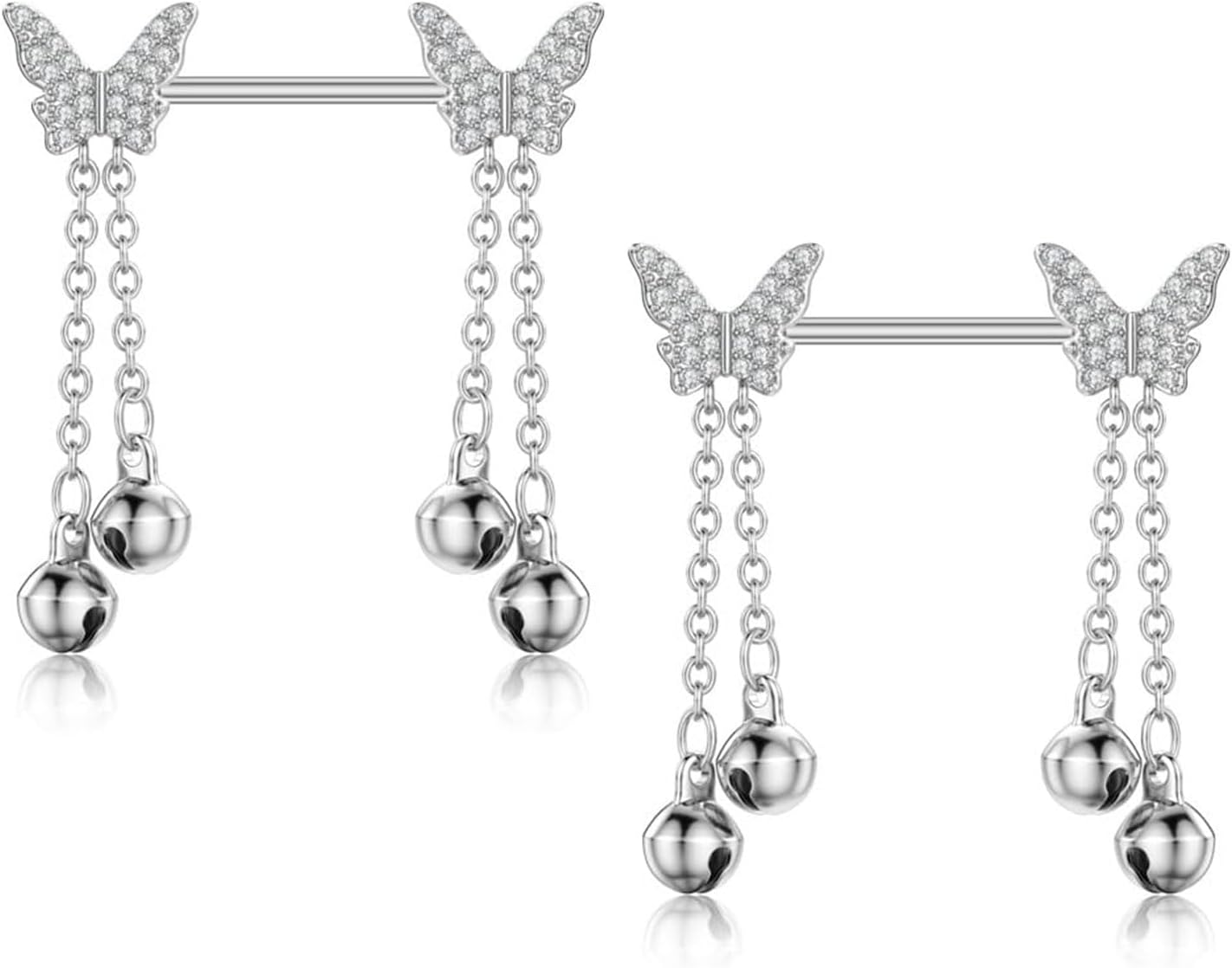 Thumbnail 6 de Besyvvin Nipple Bars 14mm stainless steel 14G nipple rings (heart, butterfly) CZ