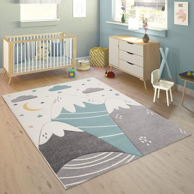 Detalle de Paco Home Alfombra Infantil 3D Montañas Pastel 80x150 cm 🏔