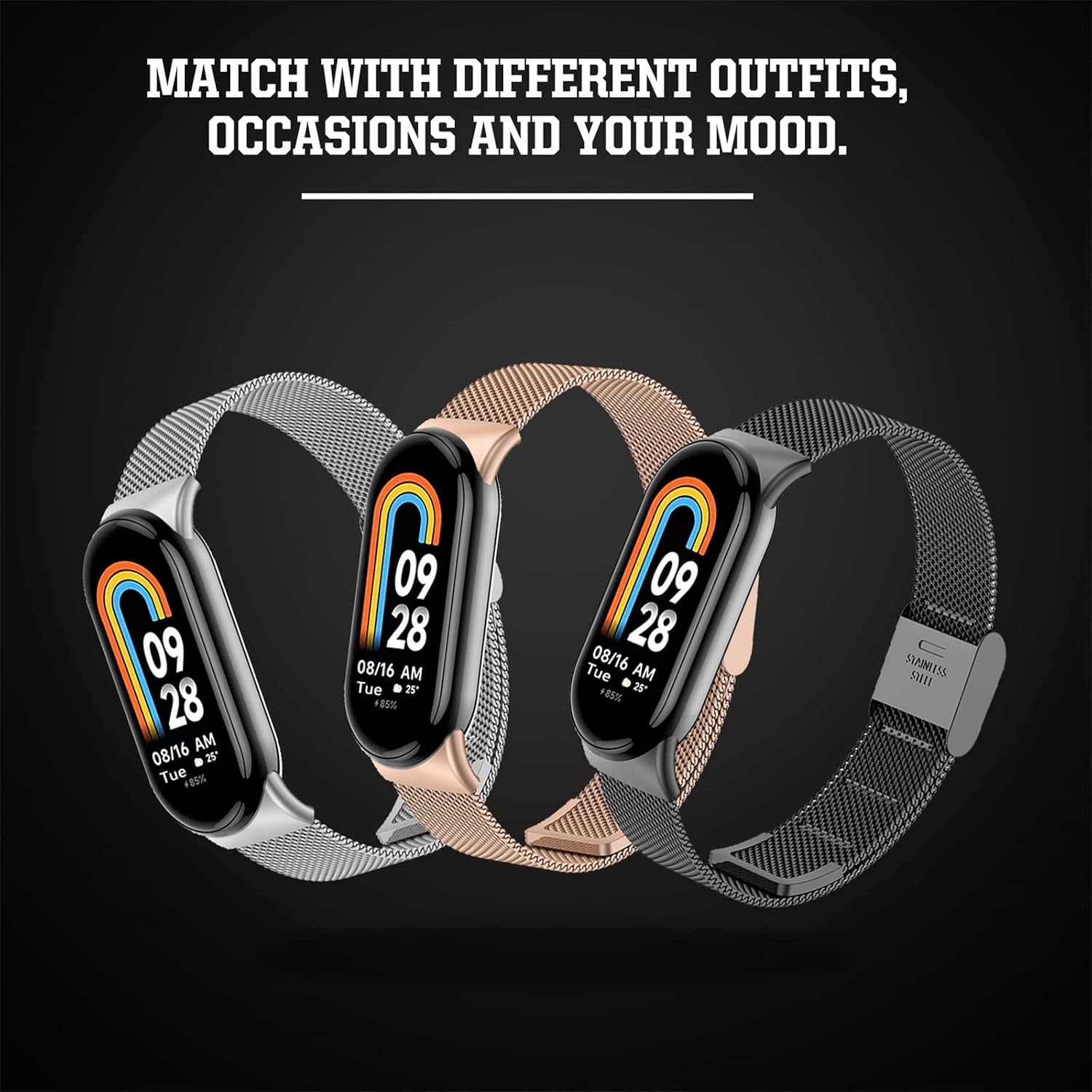 Thumbnail 4 de LanQii Edelstahl Mesh Armband (Milanaise) für Xiaomi Smart Band 10/9/8 – Schwarz