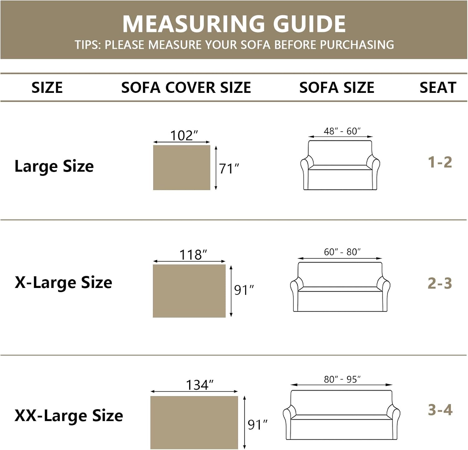 Thumbnail 5 de MYSKY HOME 001 Chenille Sectional Sofa Cover, 91" x 134", Khaki