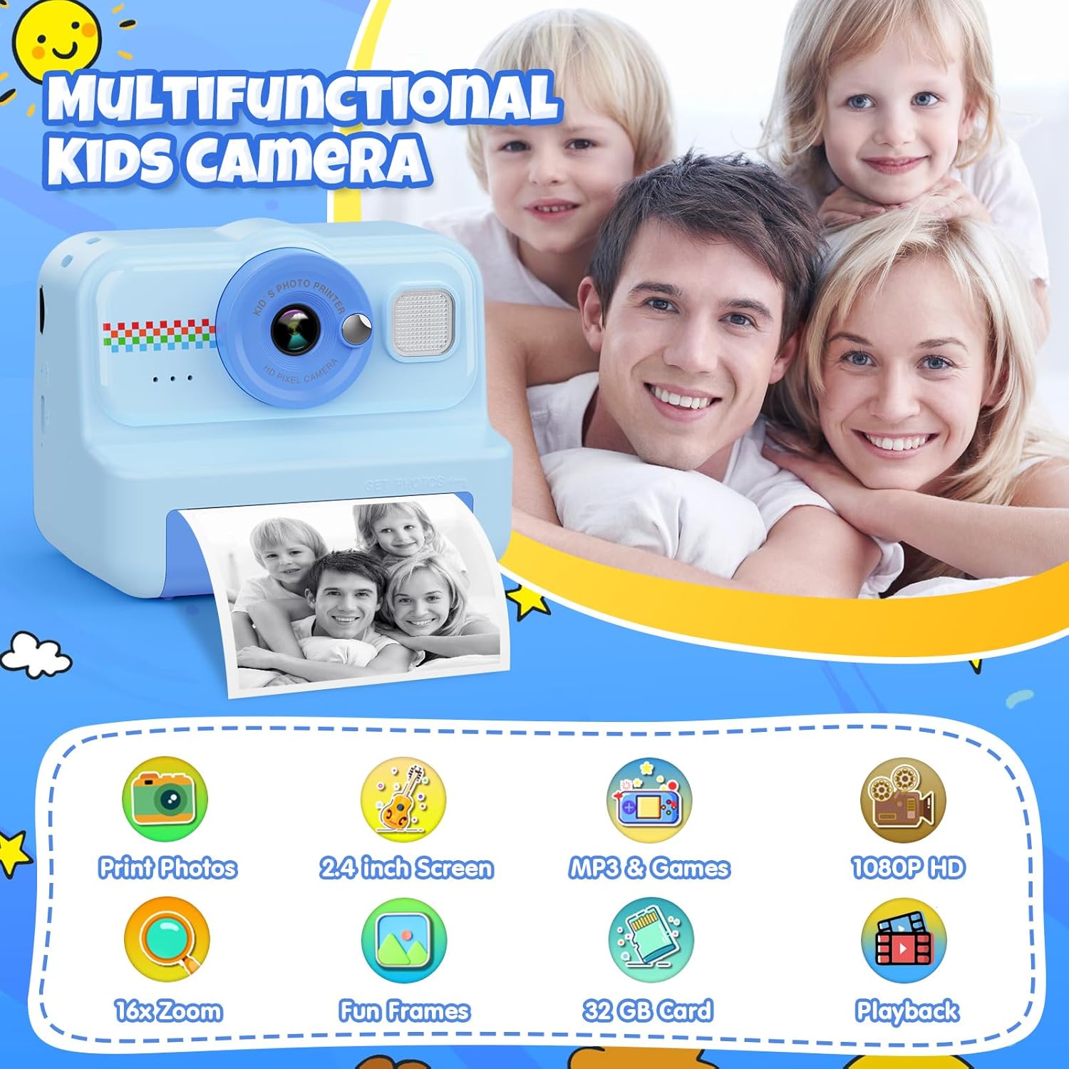 Thumbnail 1 de HiMont Kids Camera Instant Print 1080P with 32GB Card