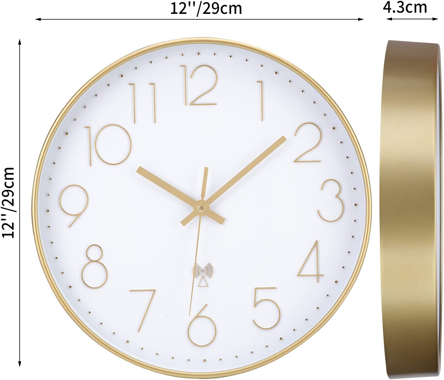Detalle de VIVILINEN Clock-12 – bezgłośny zegar ścienny sterowany radiowo, 30 × 30 cm