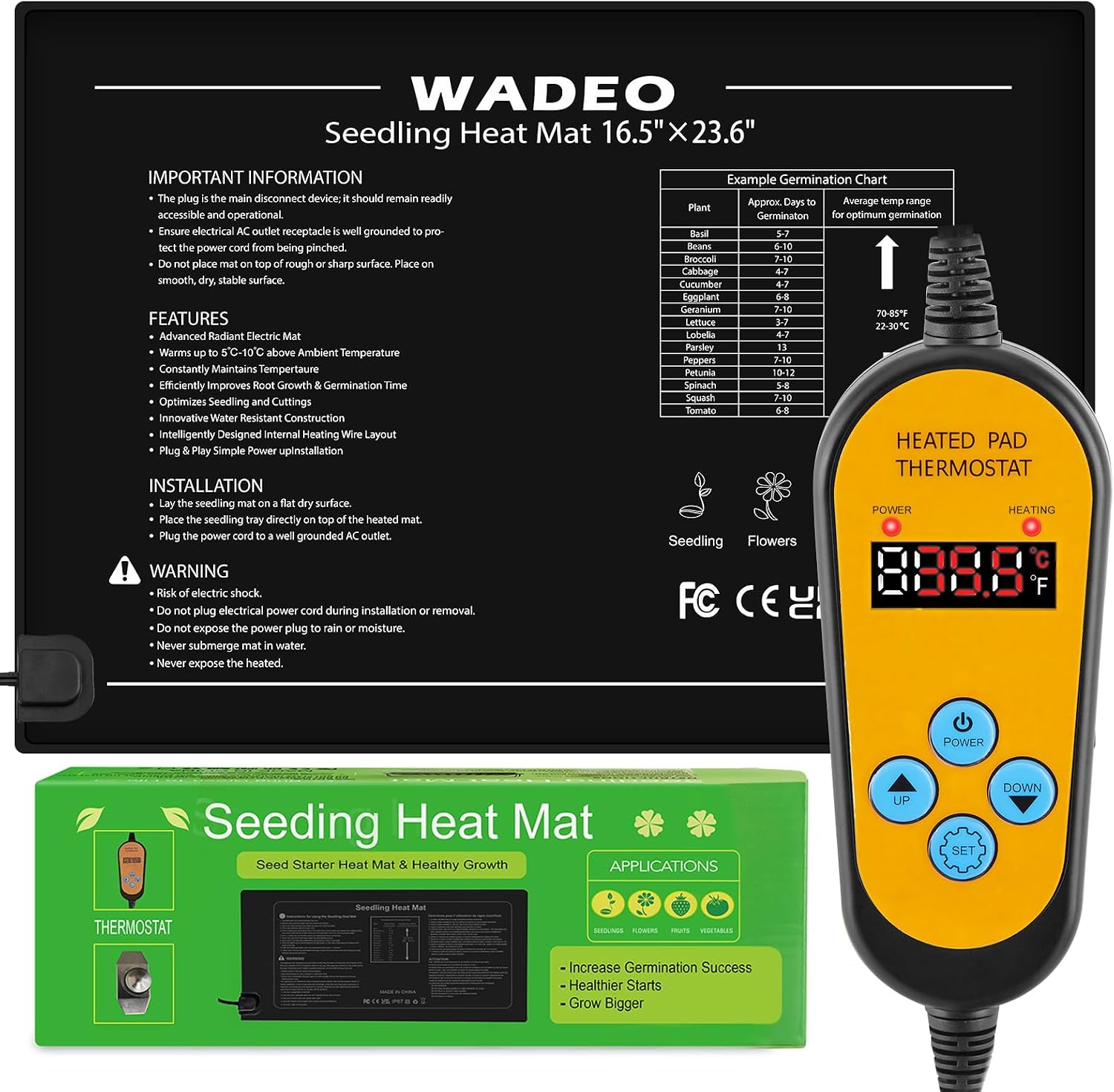 Detalle de WADEO HG0339EU verwarmingsmat voor planten 60 x 42 cm, 50 W