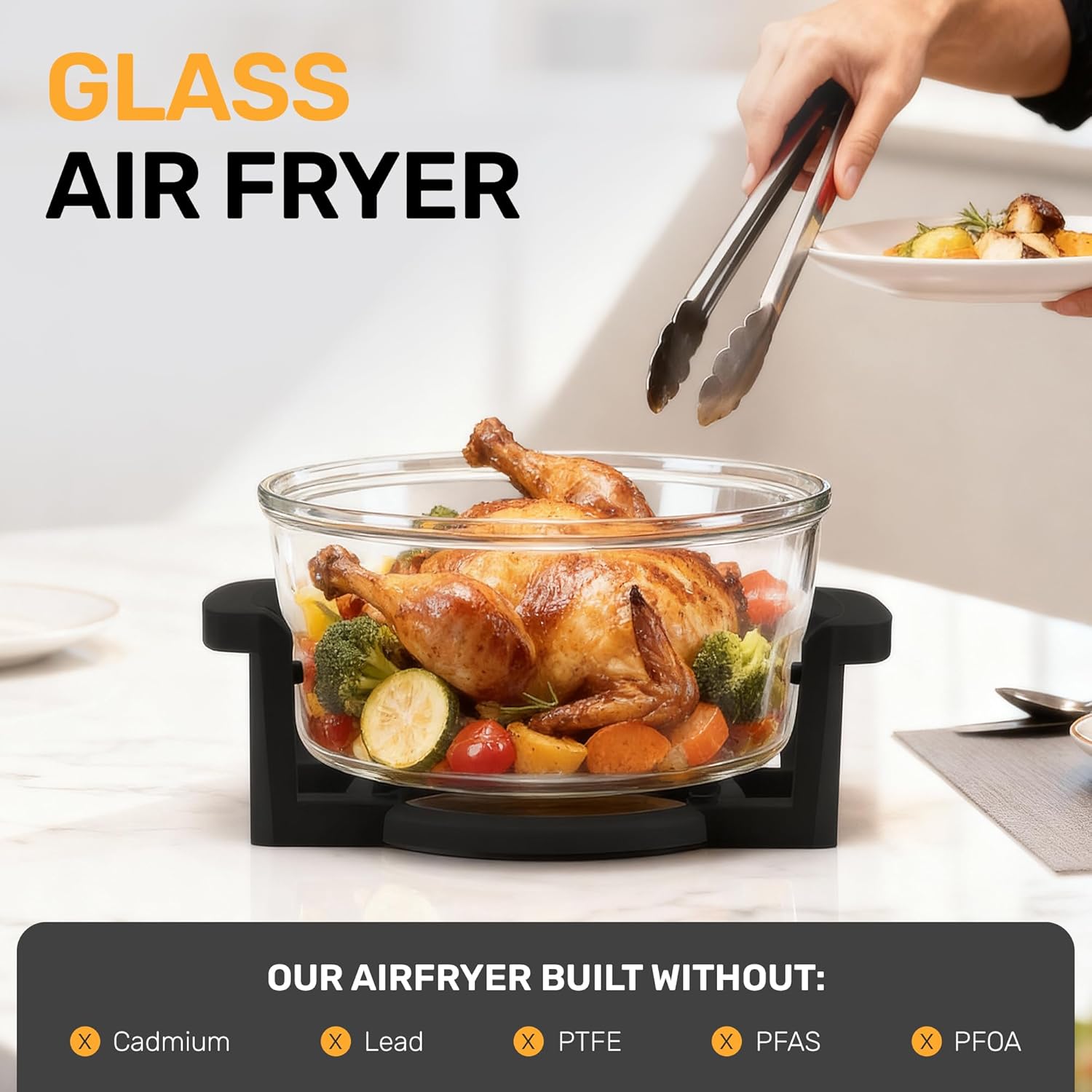 Thumbnail 2 de Granitestone 16Qt Large Glass Air Fryer: Family-Sized, Non-Toxic, 3-Section Cooker