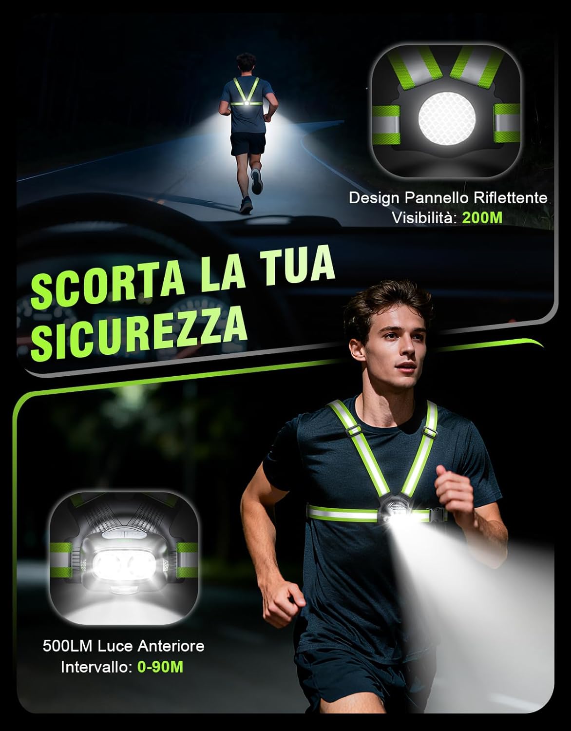 Thumbnail 1 de Mohard Luce Running con batteria ricaricabile USB-C 1800mAh, 7 modalità e luce regolabile a 45°