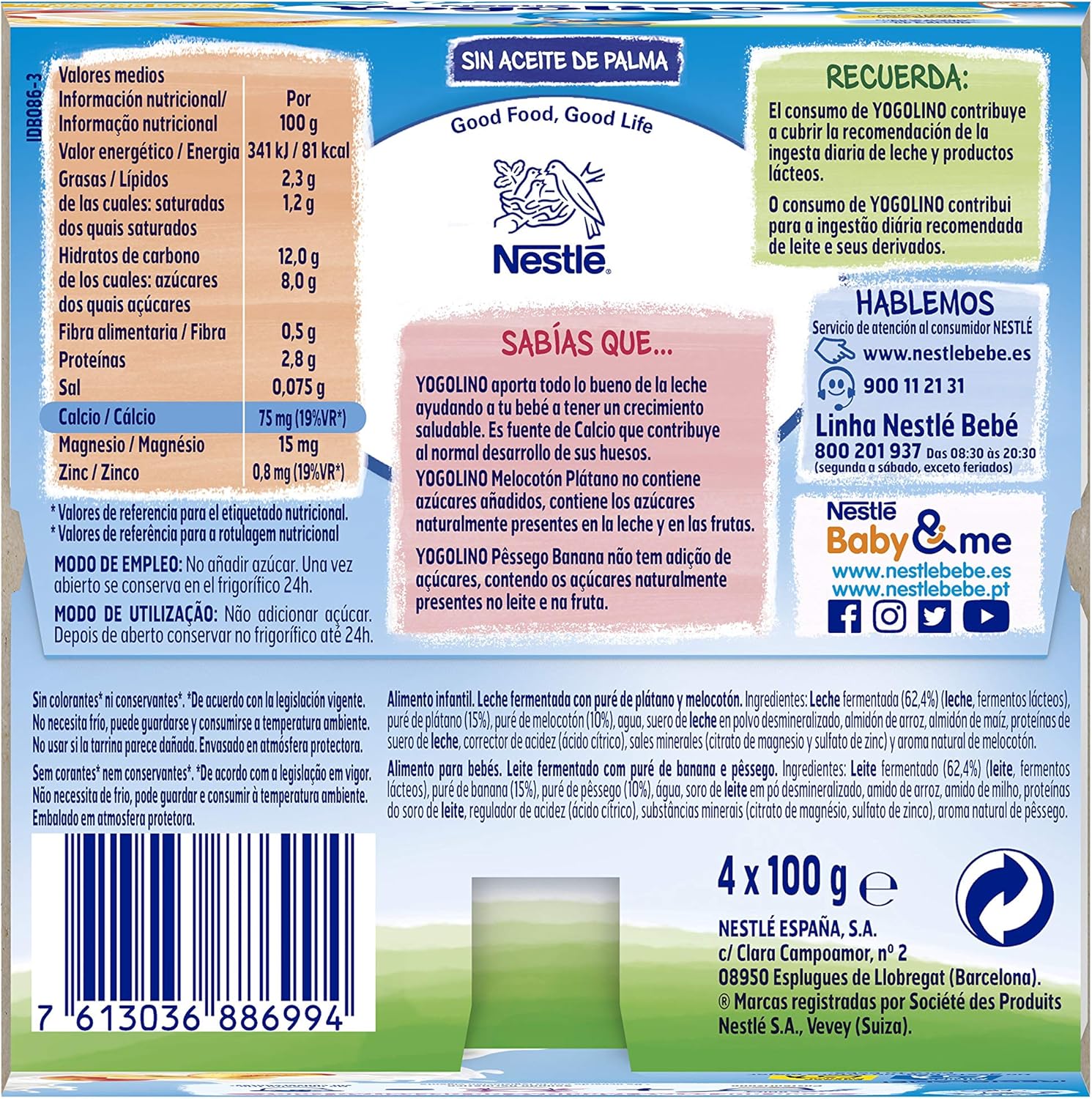 Detalle 1 de YOGOLINO NESTLÉ Melocotón y Plátano 🥭🍌 Pack 6