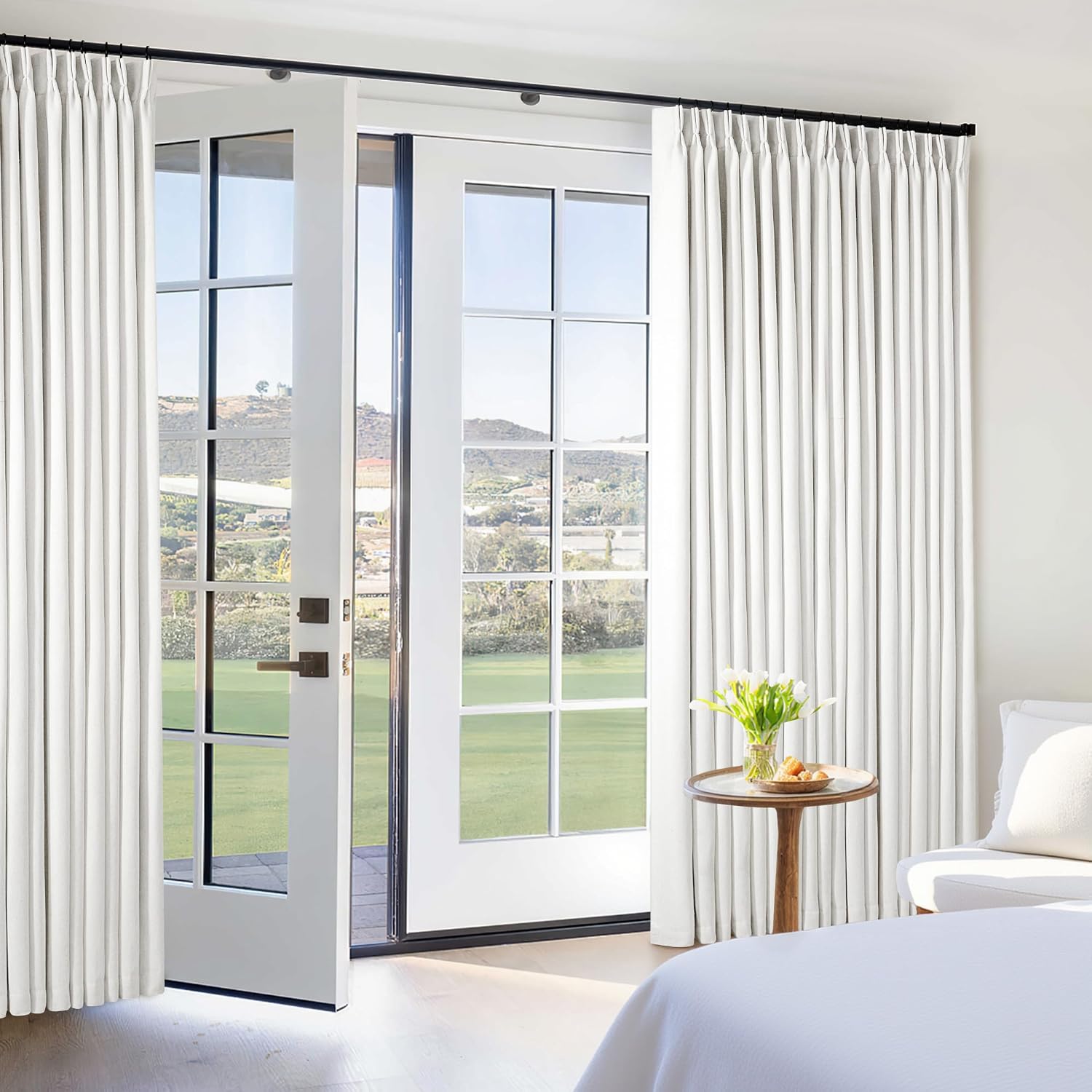 Thumbnail 6 de Blackout Linen Curtains 60x90 in | 1 Panel, 2-Layer Pinch Pleat, 100% Blackout Liner, Beige/White