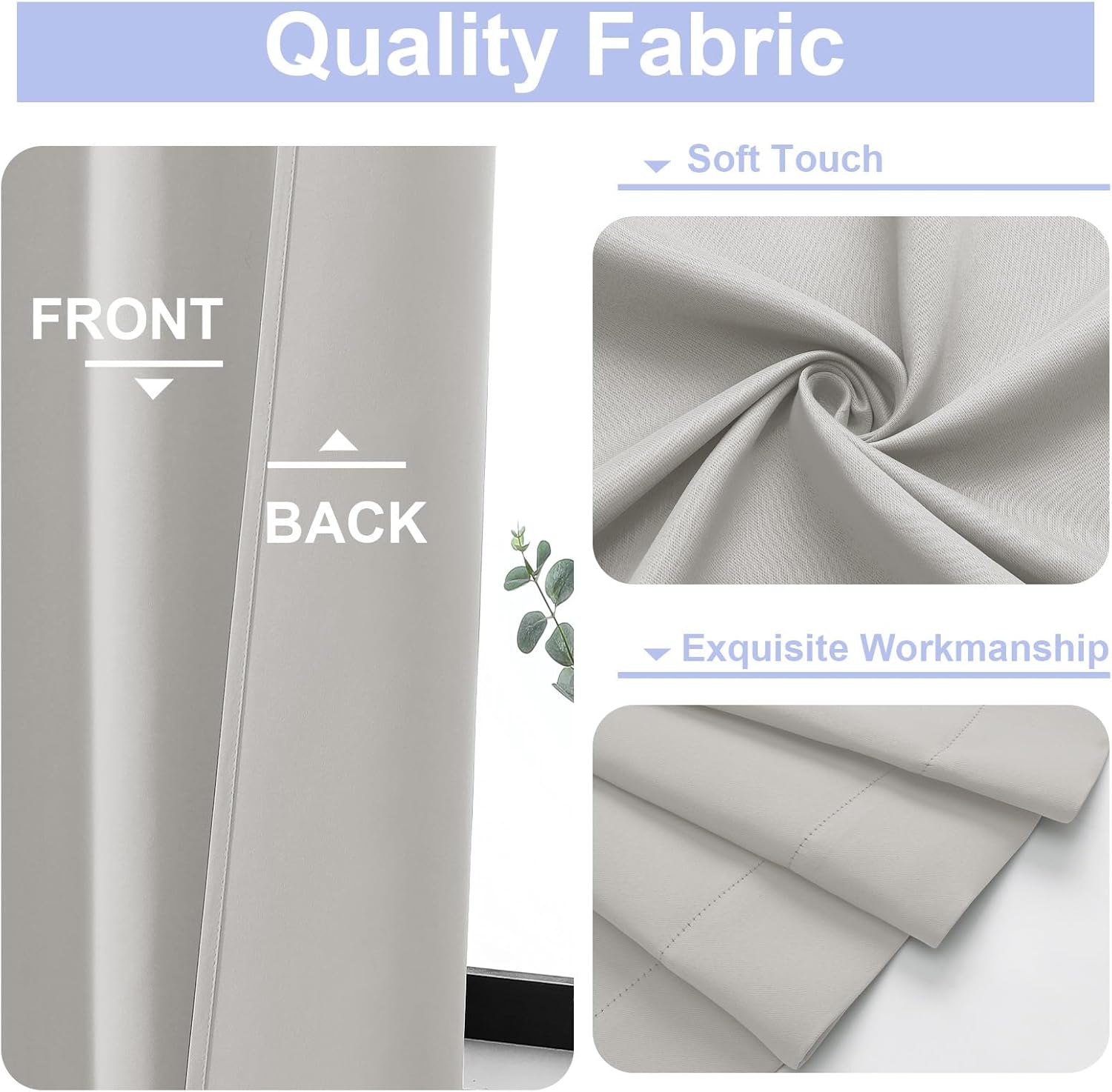 Thumbnail 2 de Simplebrand Ava Natural Blackout Curtains – 2 Panels, 90-Inch Long, Solid Blackout for Bedroom and Living Room