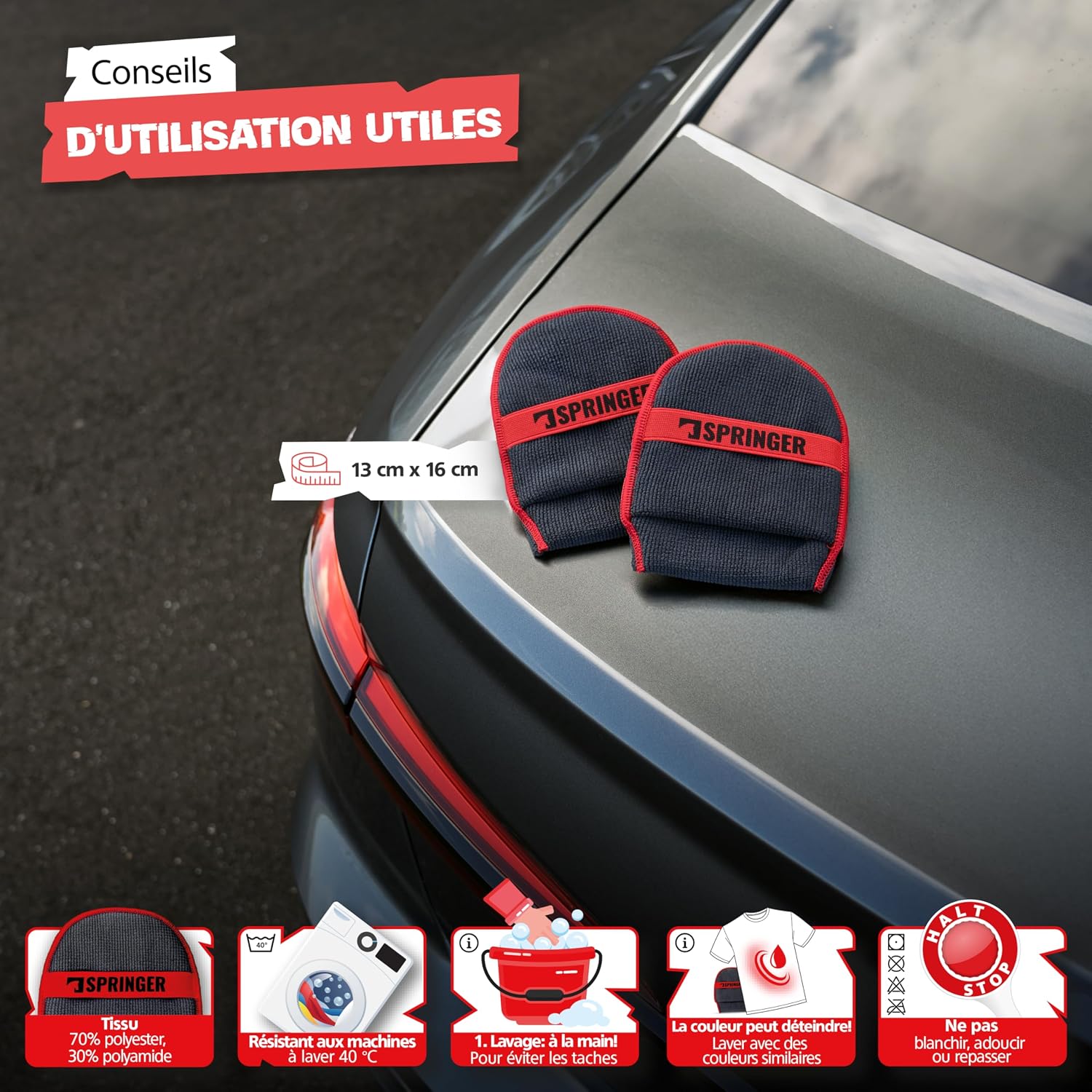 Thumbnail 6 de SPRINGER ZX1100 : 2 tampons applicateur voiture en microfibre douce et non pelucheux