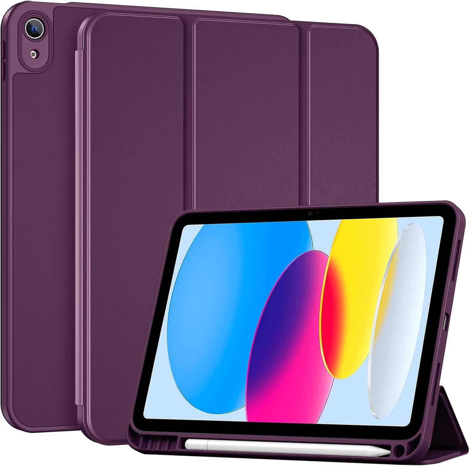 Detalle de ProCase Hülle für iPad A16 (11. & 10. Generation) mit Stifthalter – Smart Cover in Dunkellila