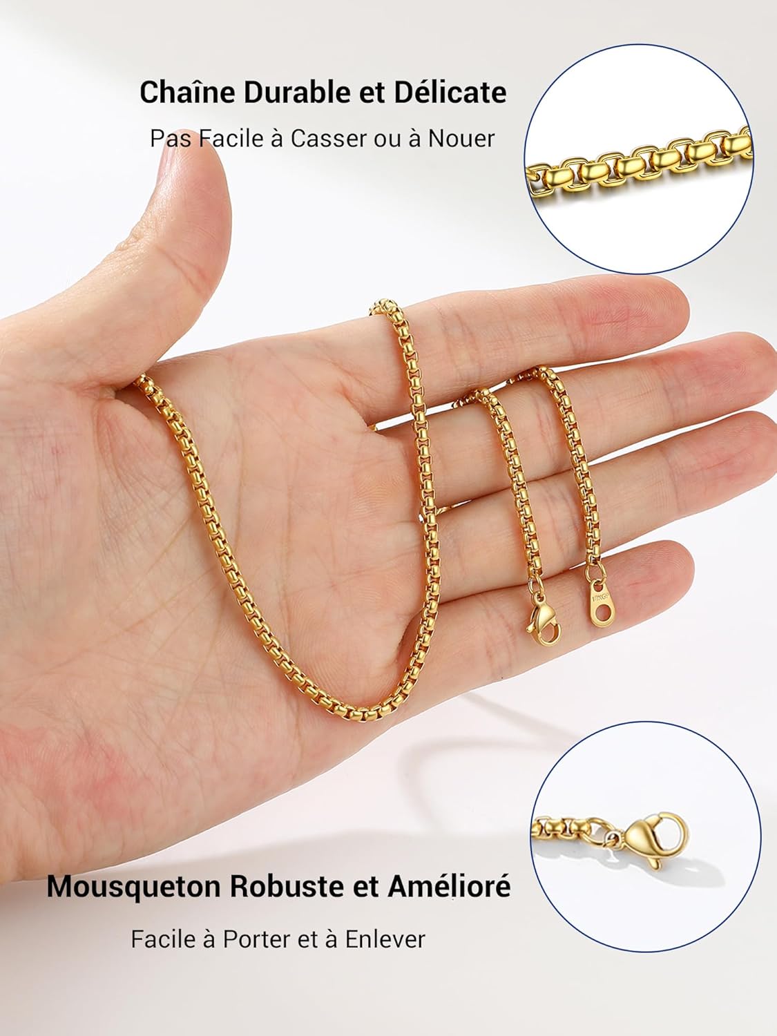 Thumbnail 3 de PROSTEEL Chaîne collier homme maille vénitienne arrondie 3 mm acier inoxydable plaqué or / métal noir
