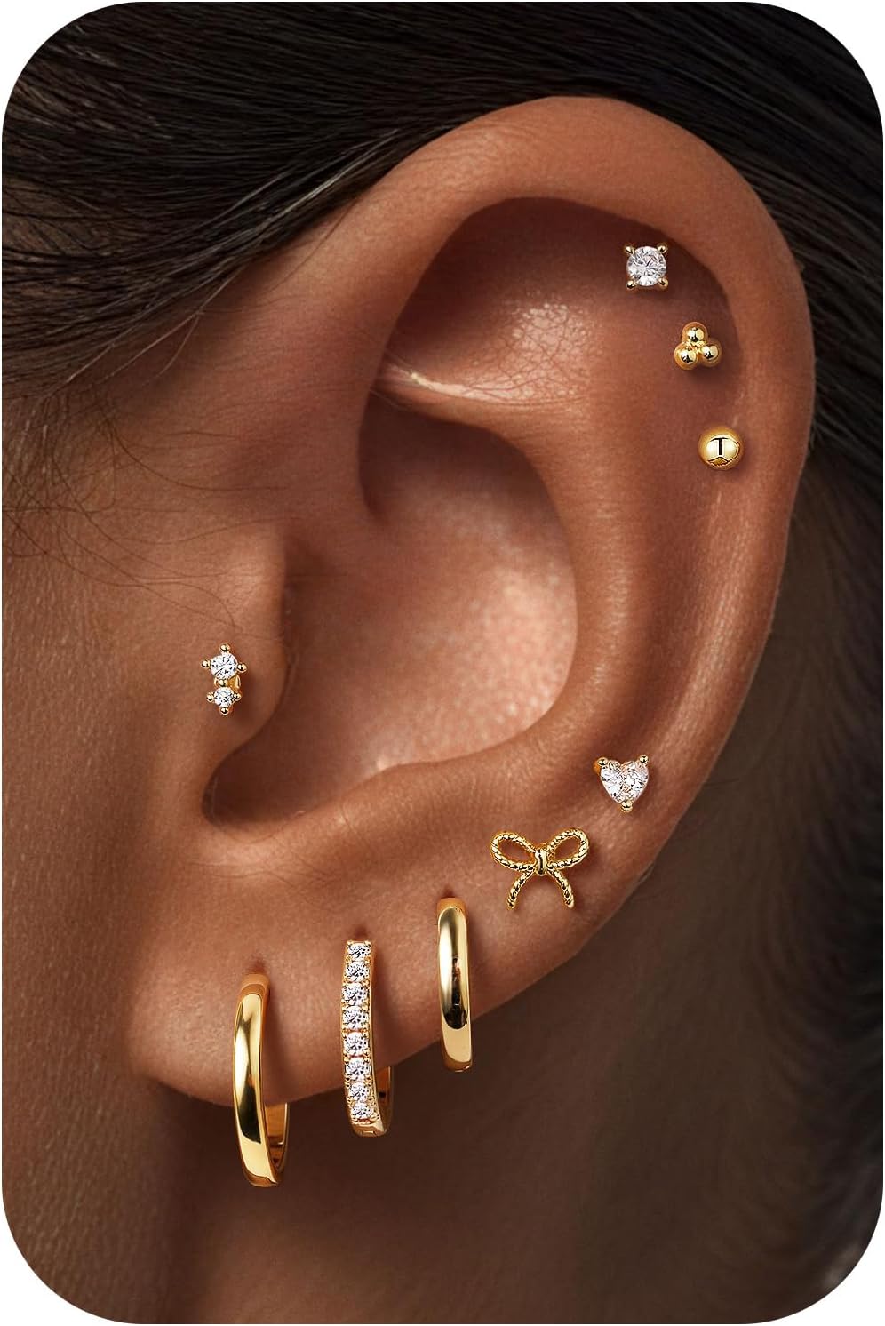 Detalle de TINGN 14 Karat Vergoldete Ohrschmuck-Set aus Chirurgenstahl – 6 Paar Flache Steckern & 3 Paar Creolen