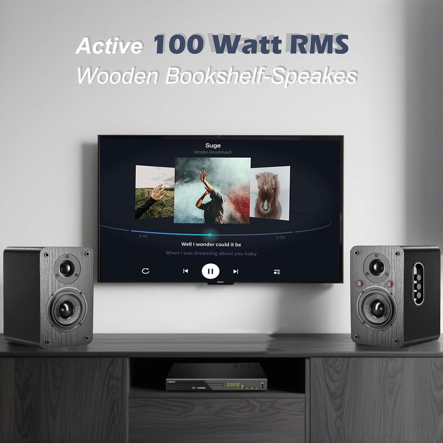 Thumbnail 2 de LONPOO Aktiv Regal-Lautsprecher-Paar mit 100 W RMS, Bluetooth 5.3 und HDMI ARC