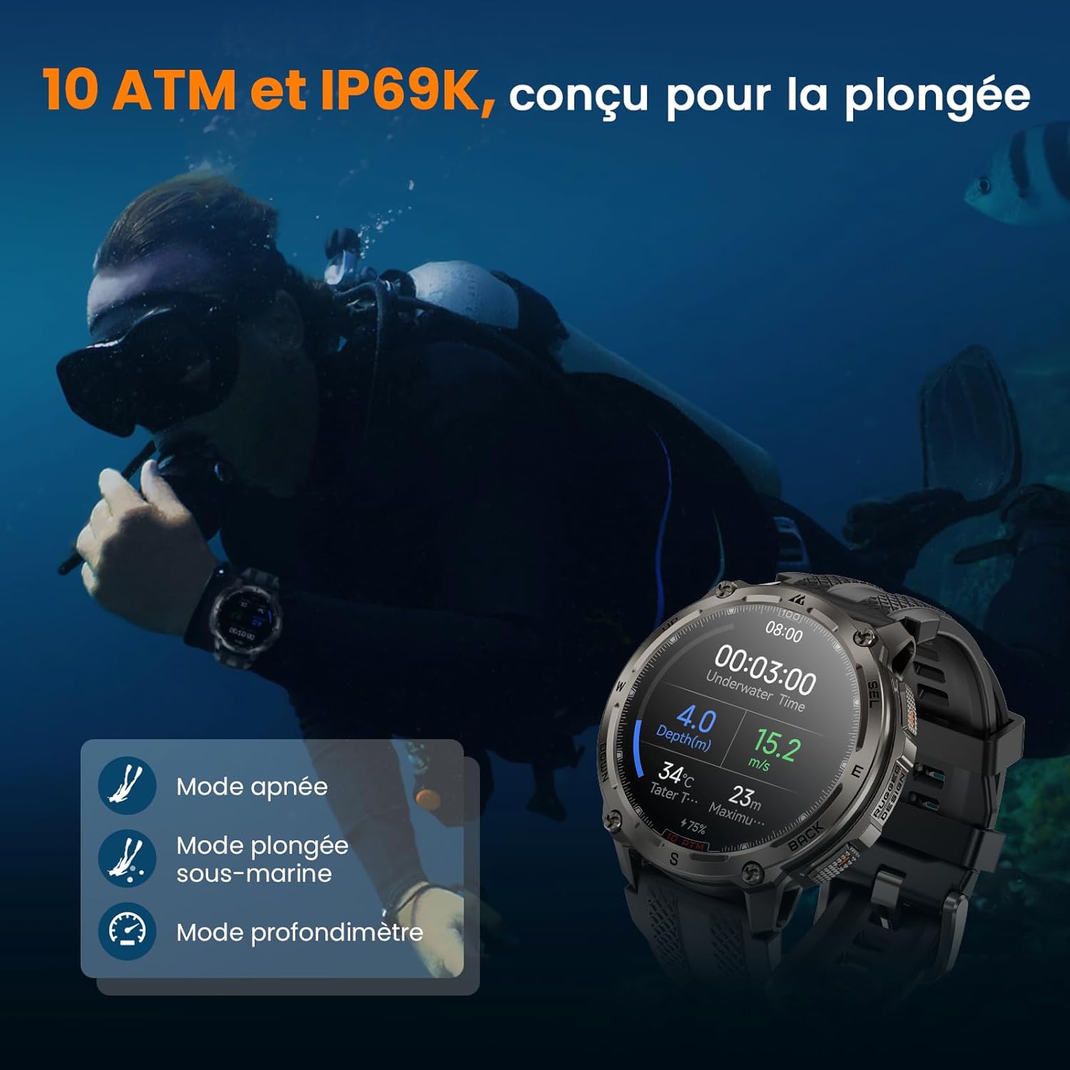 Detalle de KOSPET Tank T4: Montre connectée forte pour l’outdoor avec GPS hors ligne et santé 24/7