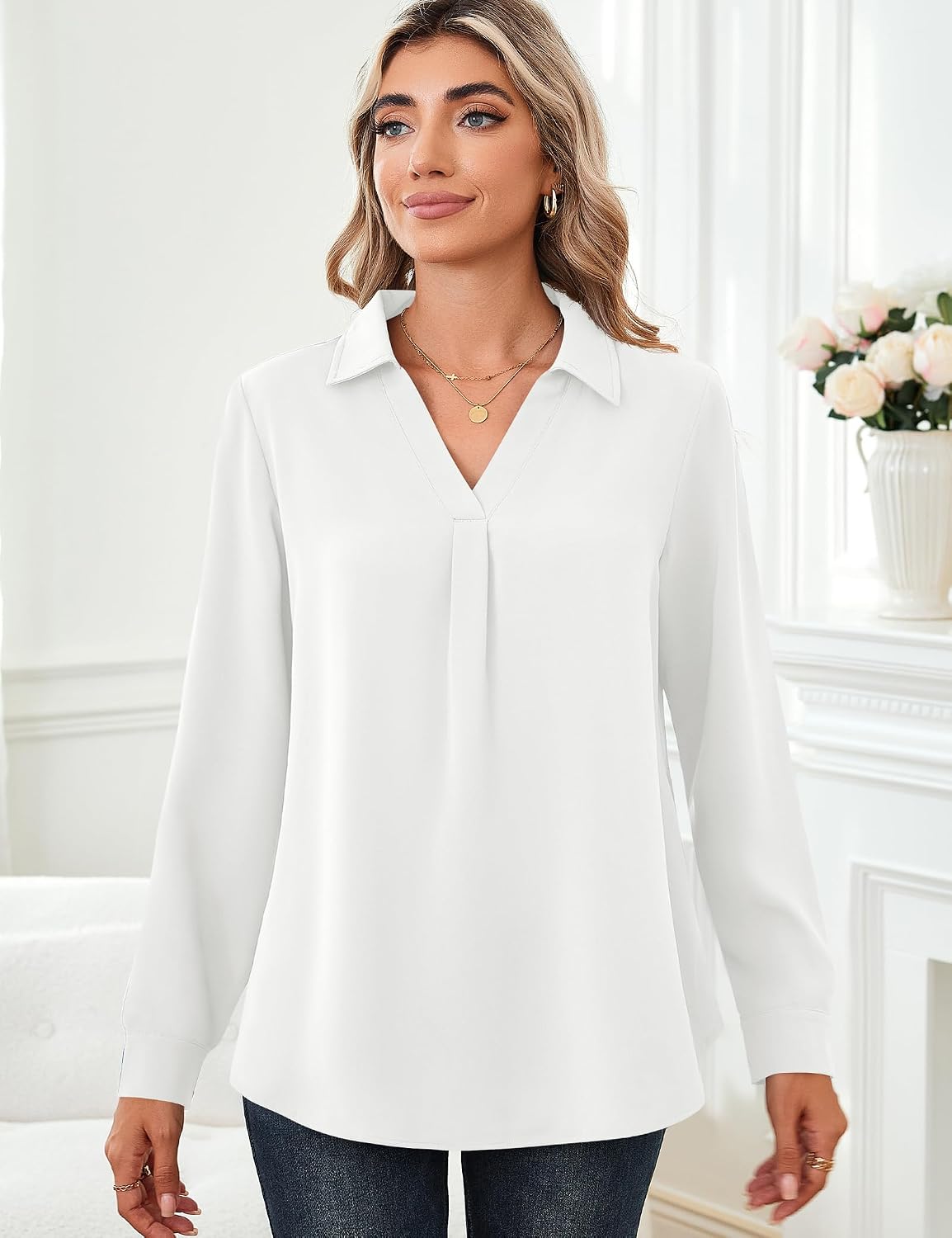 Thumbnail 3 de Beluring Langarmshirt Damen Elegant V-Ausschnitt