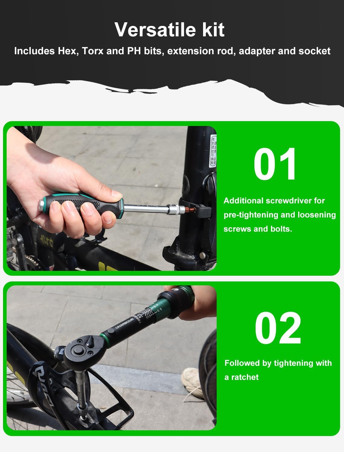 Thumbnail 4 de Uharbour 1/4" Torque Wrench Set (1–15 Nm) with Bits, Extension Rod & Calibration Certificate