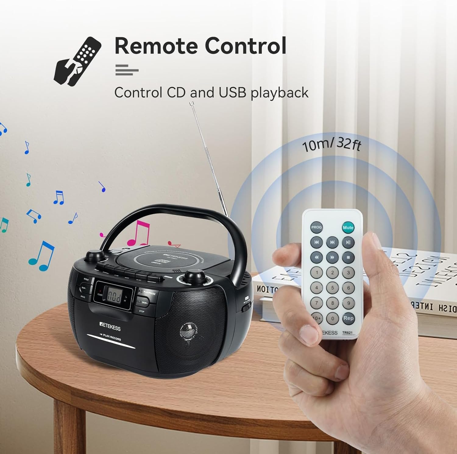 Thumbnail 4 de Retekess TR621 CD Cassette Boombox with AM/FM Radio, USB and TF Playback
