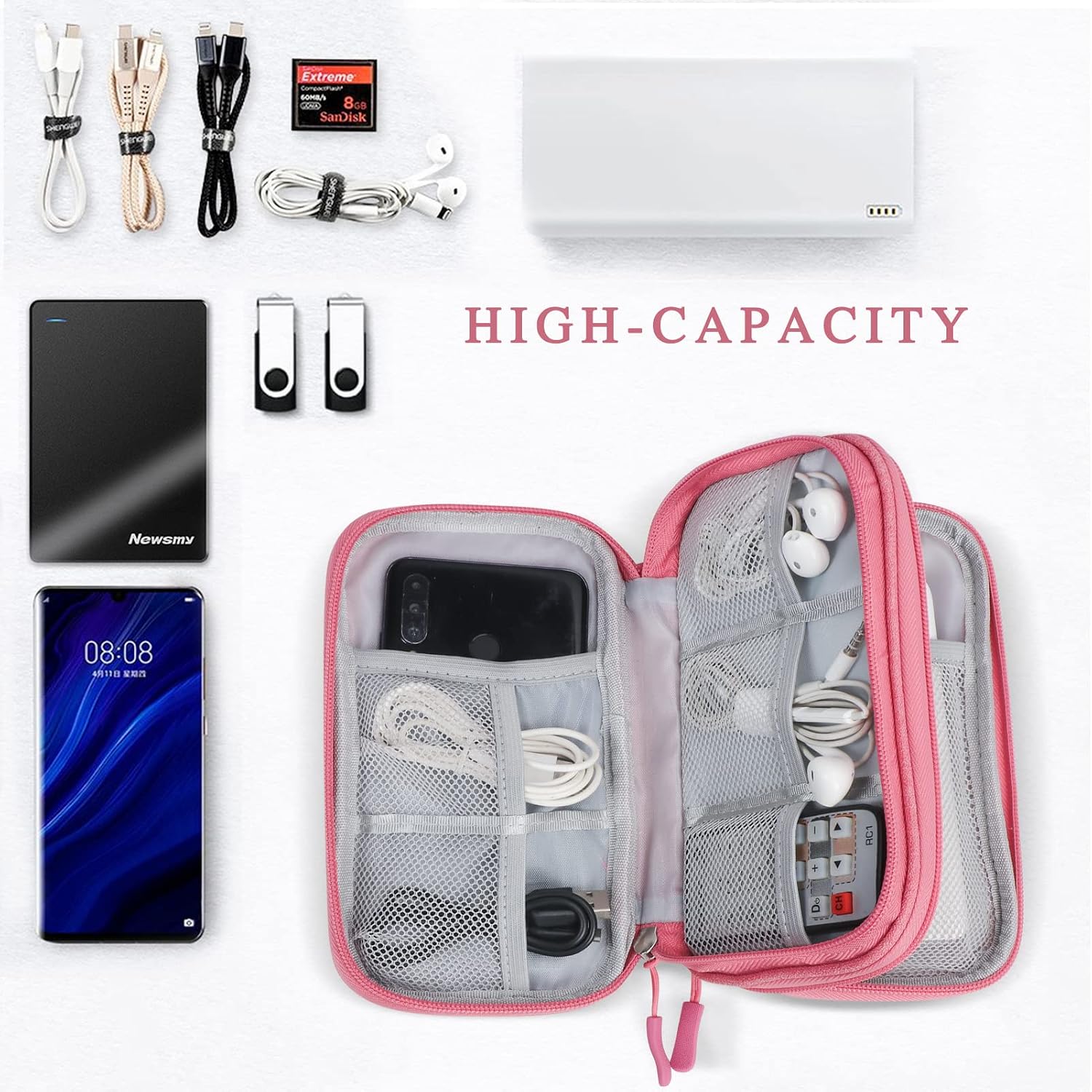 Detalle de Simpolor Simpolor Cable Organiser Bag (Double-Layer) in Pink – travel electronics accessories organiser