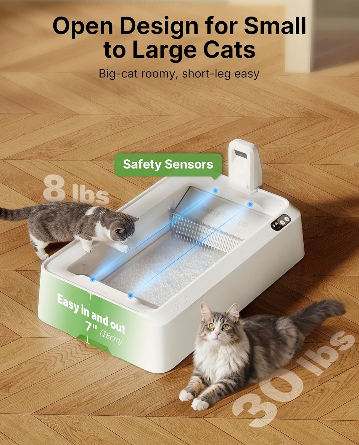 Detalle de PETKIT Purobot Crystal Self Cleaning Cat Litter Tray with Cover (Non-Clumping) with Smart Health Monitoring