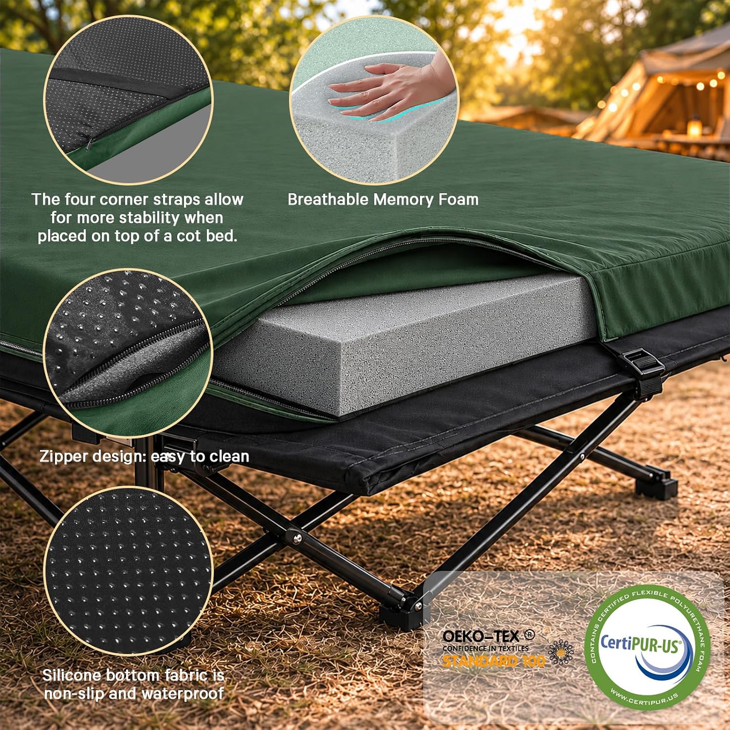 Thumbnail 6 de CYMULA cot Camping Cot Pad, 2-Inch Memory Foam, Removable Cover