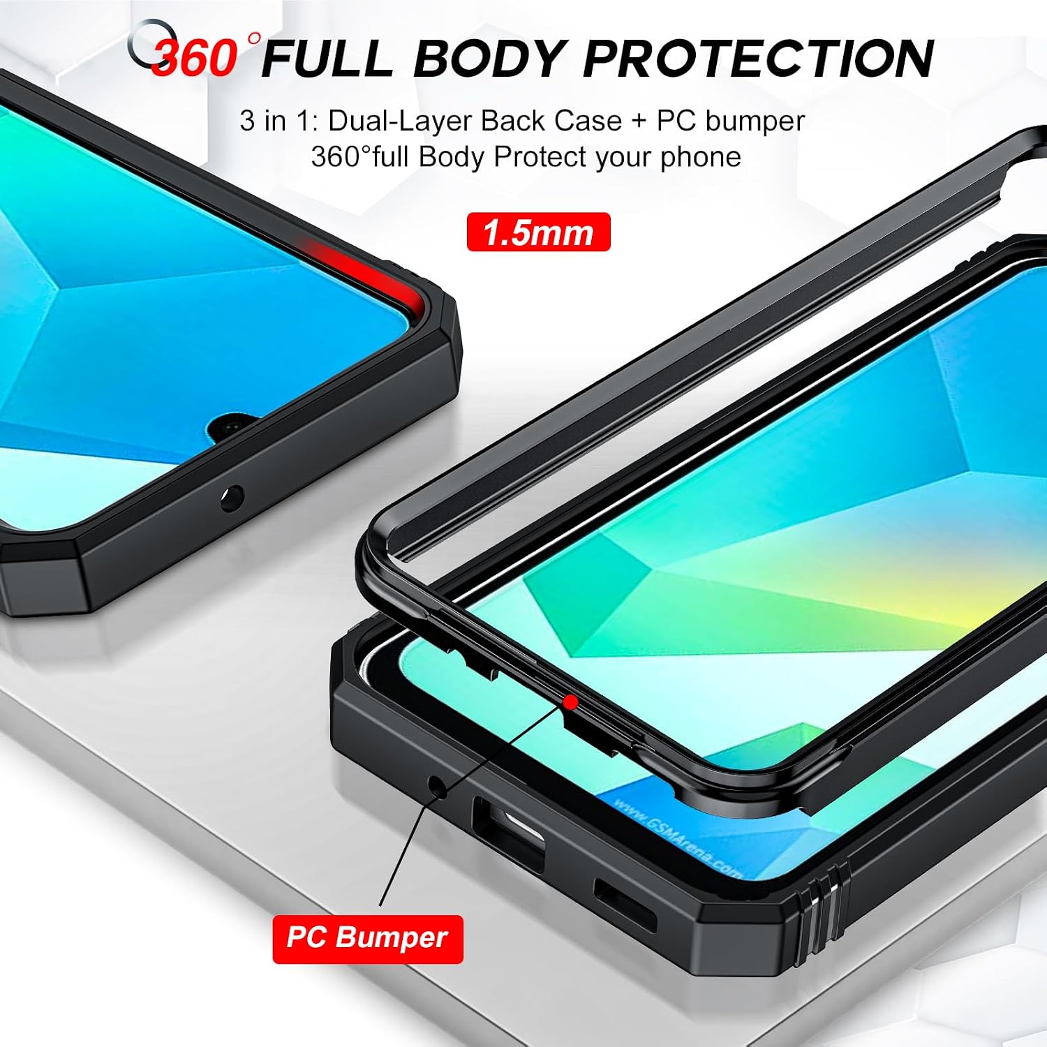 Detalle de LeYi Military Armour Phone Case for Samsung Galaxy A16 4G/5G with Camera Lens Slide & 360 Ring Stand + 2 Screen Protectors
