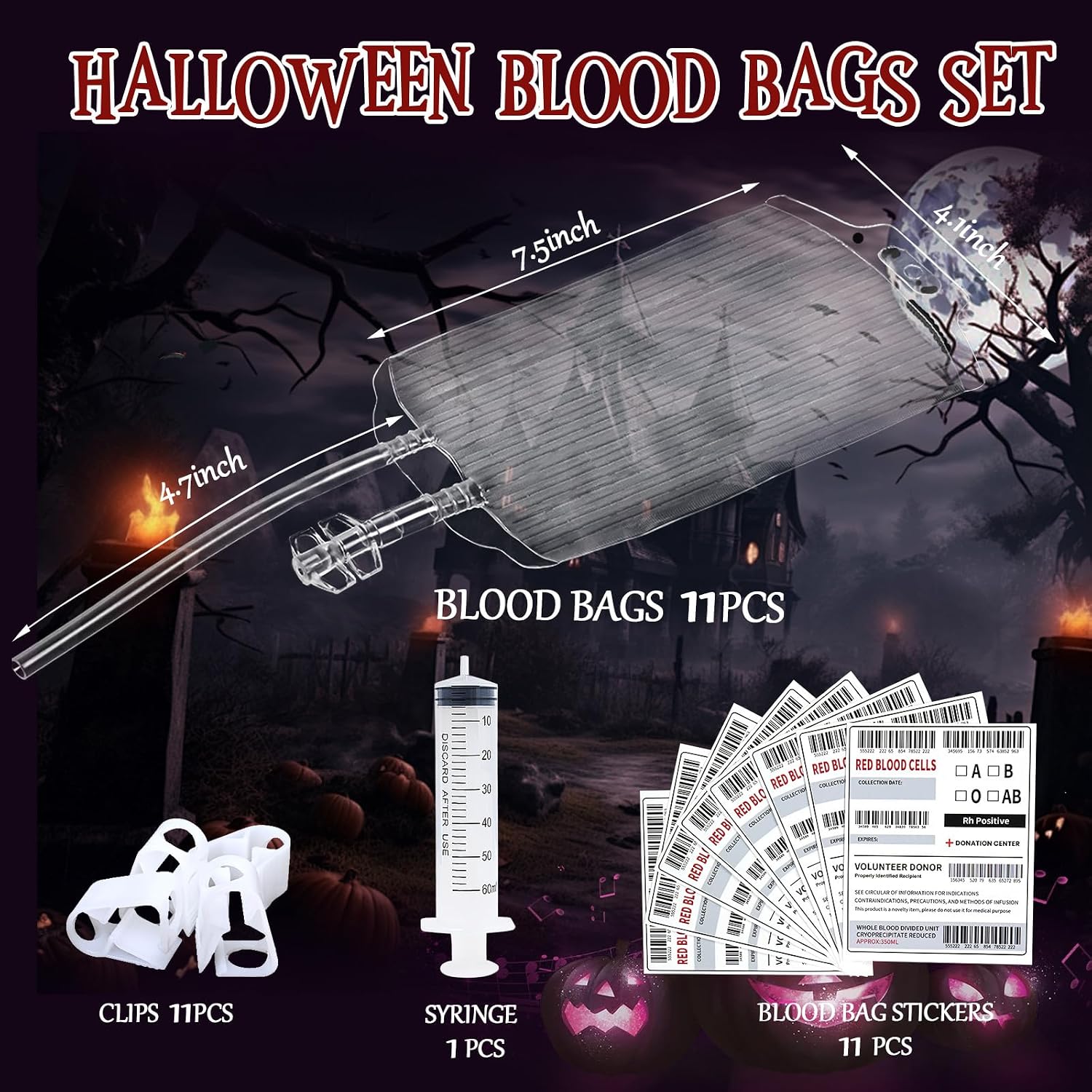 Detalle de leconico Halloween Blood Bags for Drinks, 11-Pack 350 mL PVC Pouches