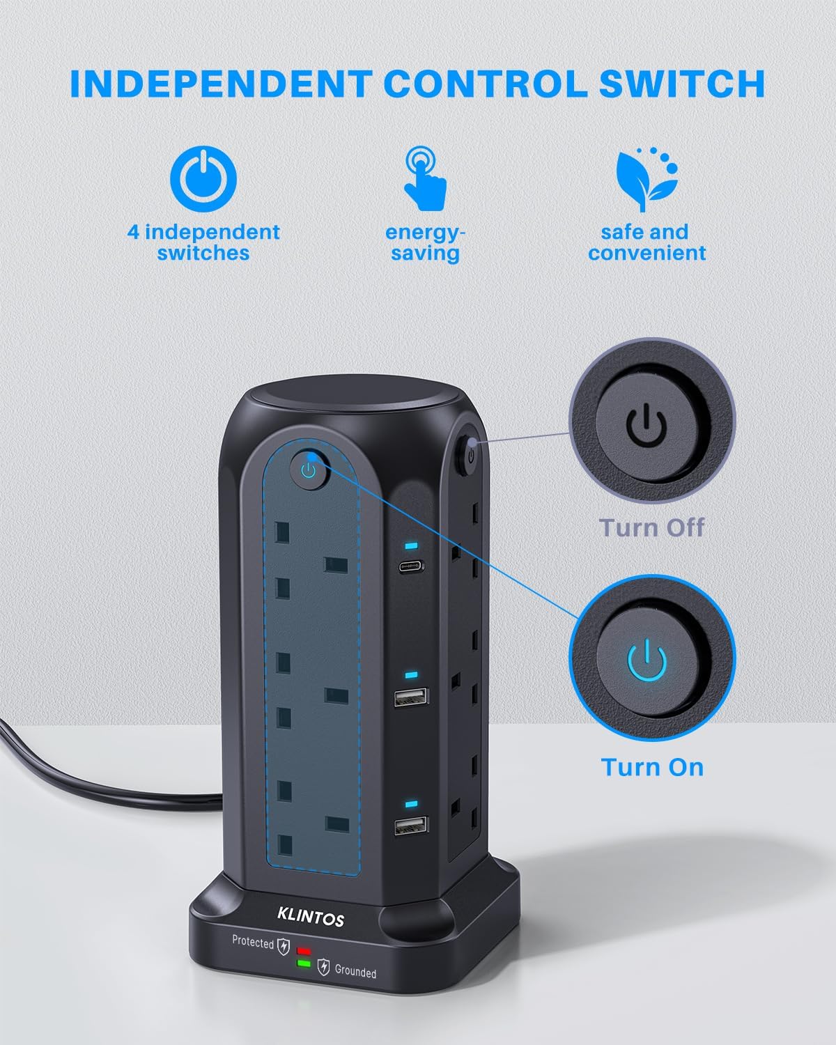 Thumbnail 2 de Tower Extension Lead 12-Way 2M, 3250W surge protector 🔌
