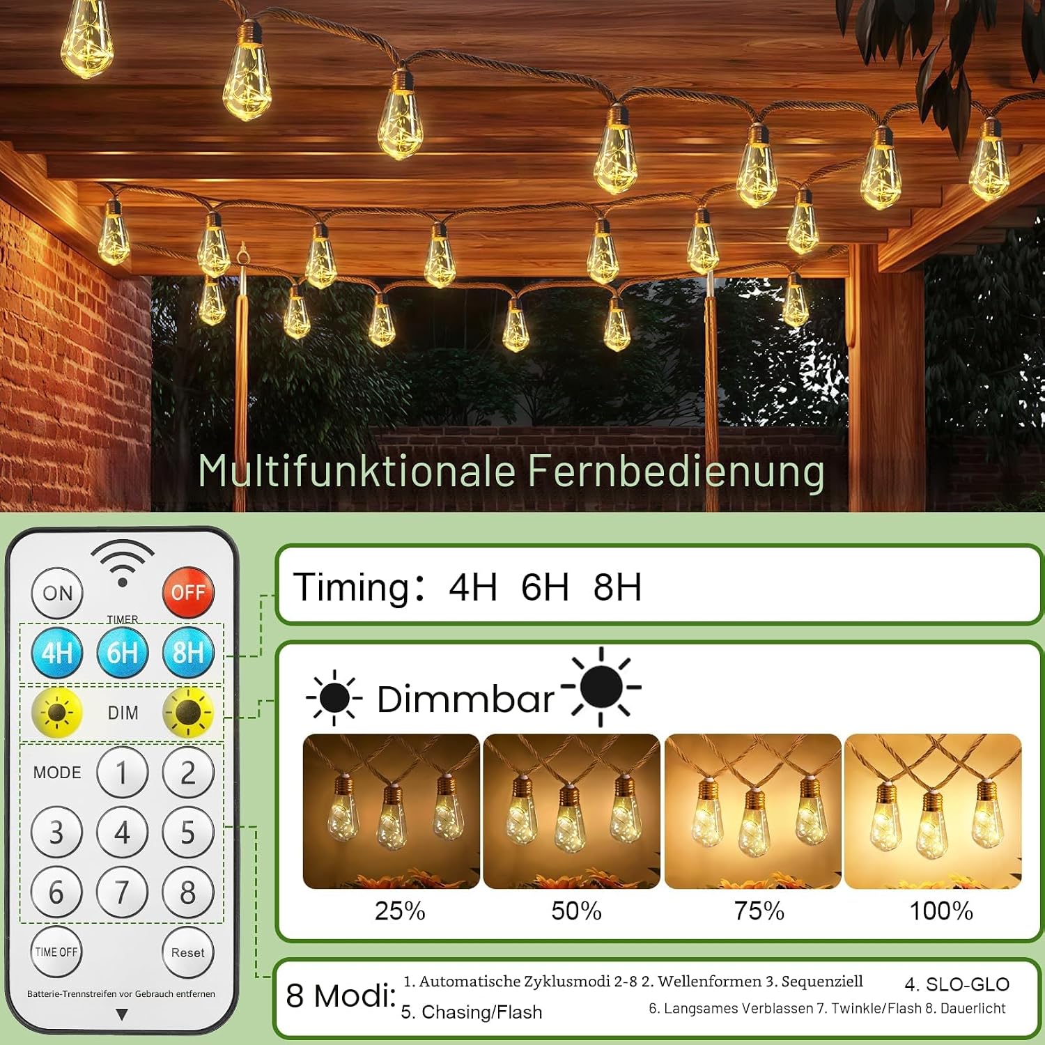 Thumbnail 2 de Giliwosy Solar Lichterkette Außen mit 16 S17 Glühbirnen – 10 m, Vintage Hanfseil, IP65, USB-Dualladung, 8 Modi