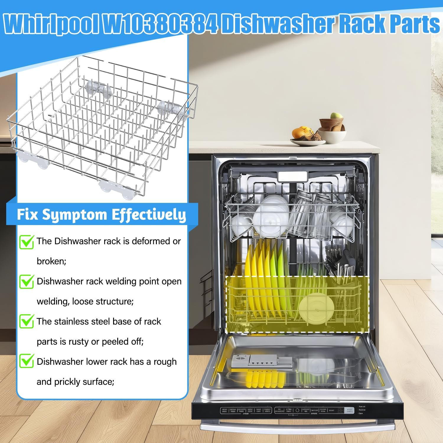 Thumbnail 6 de W10311986/W10380384 Dishwasher Lower Rack in 304 Stainless Steel