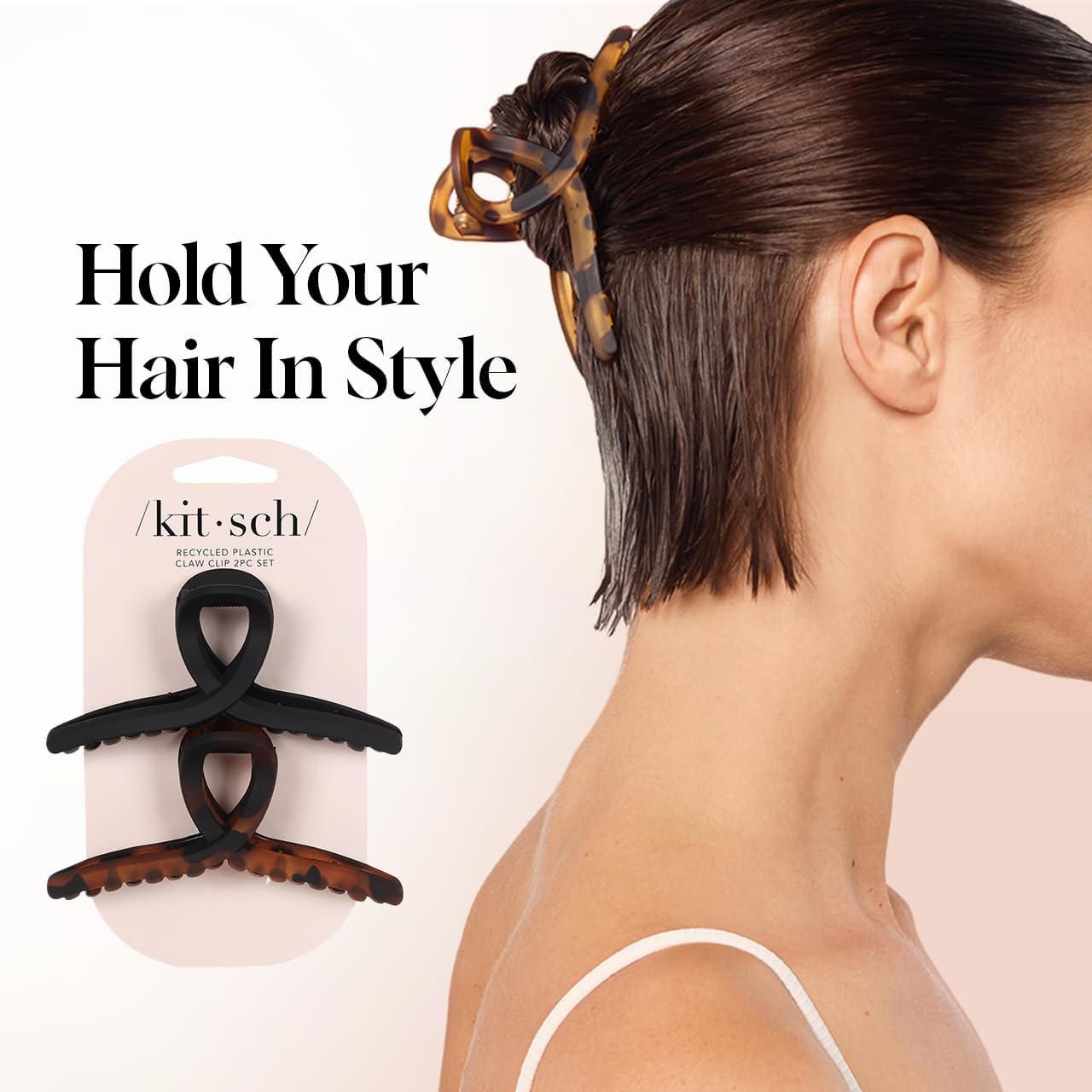 Thumbnail 3 de Kitsch Large Hair Claw Clips, Tortoise & Black, 2-Piece Matte Set