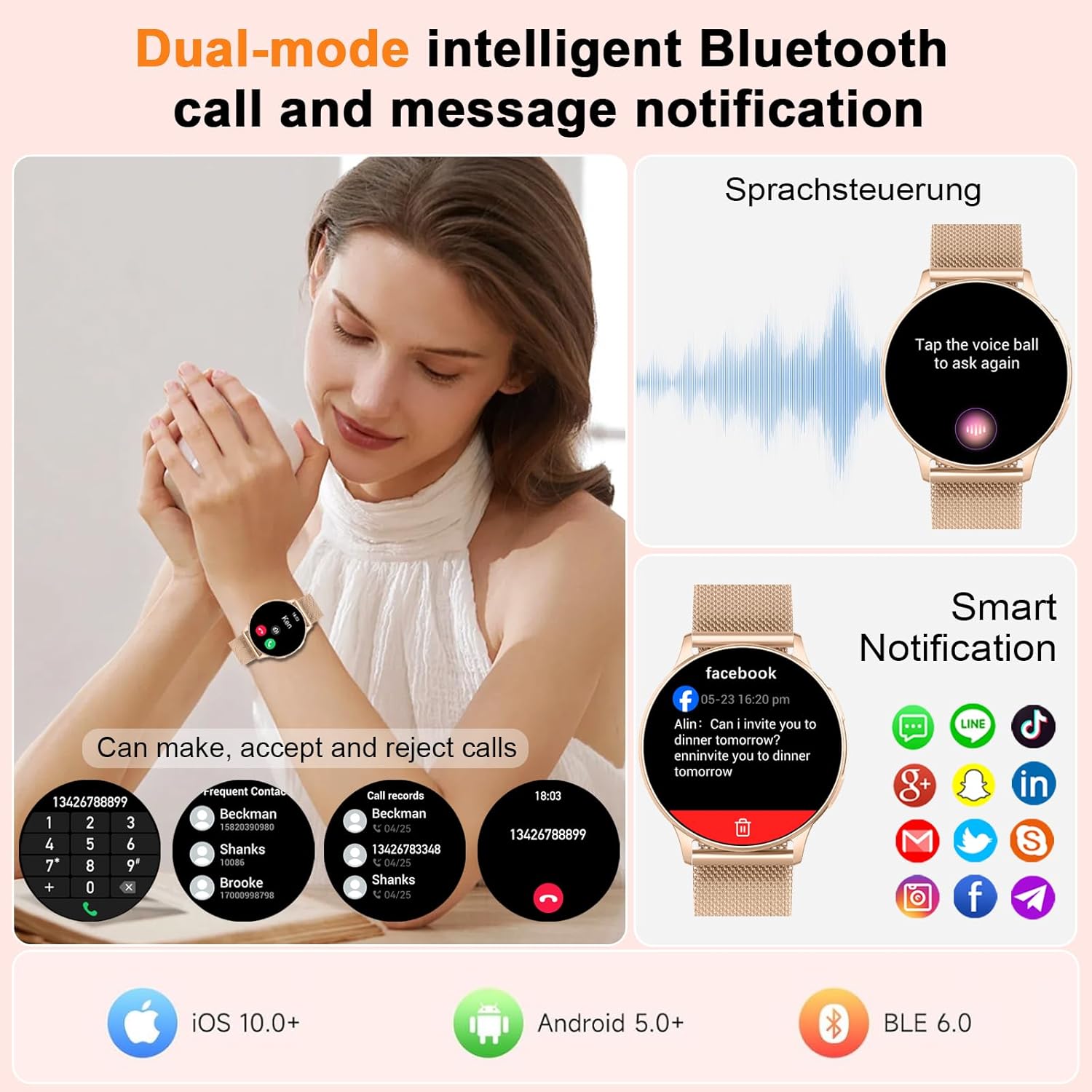 Thumbnail 2 de Jugeman women’s smart watch with AMOLED display, call functions and fitness tracking