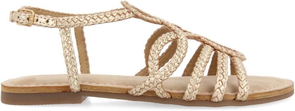 Detalle de GIOSEPPO 71746-P: sandales dorées en cuir à tressage, confort et élégance