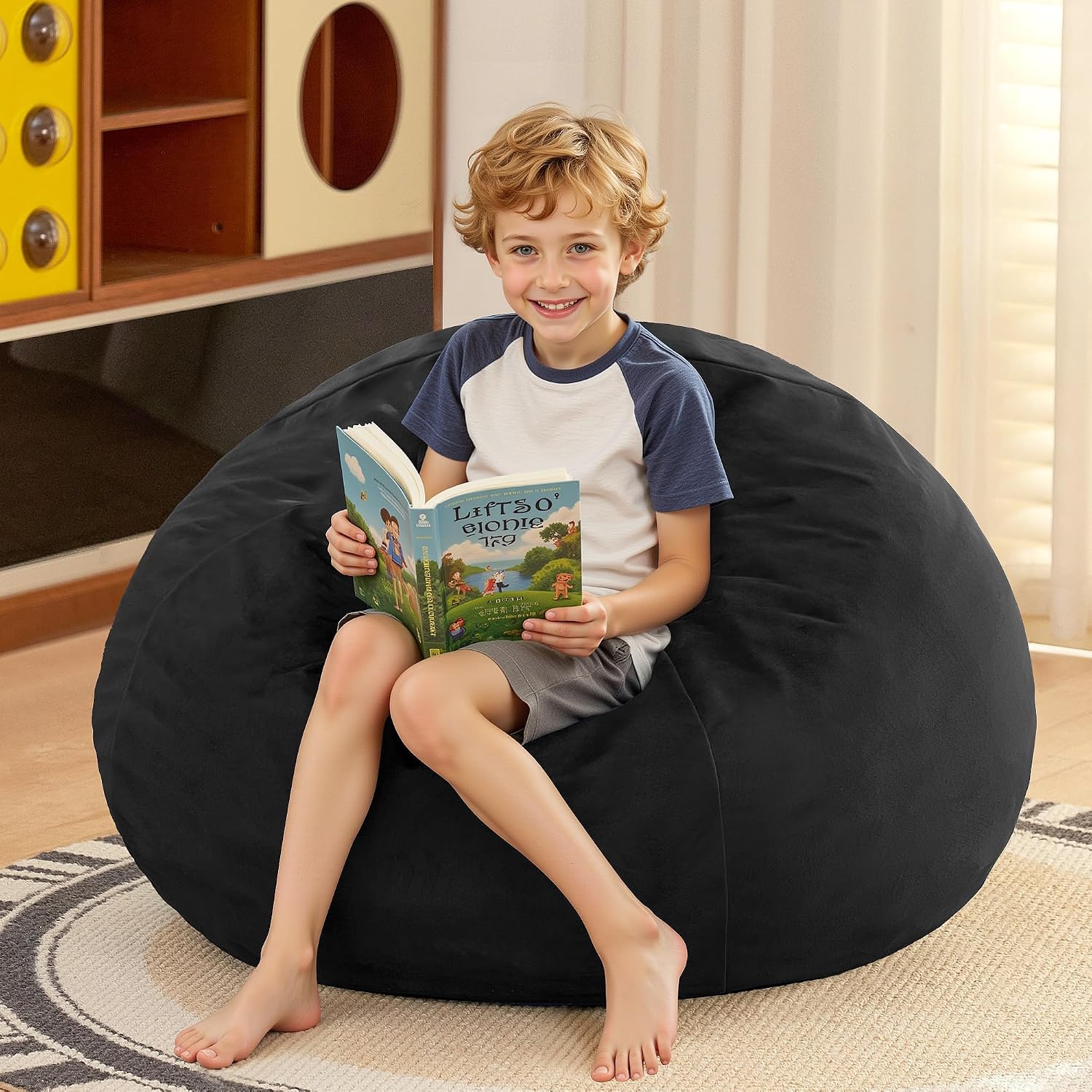 Detalle 2 de HABUTWAY YS02-064-BLACK-CA 2-Foot Bean Bag Chair, Black Velvet