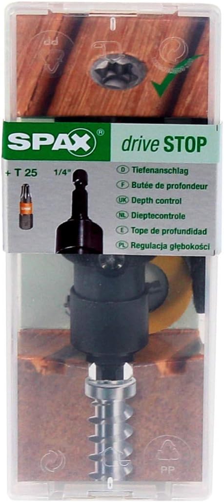 Detalle de SPAX-BIT T-STAR Plus T25 Inox avec douille filetée et limiteur de profondeur variable – Pack 2 pièces