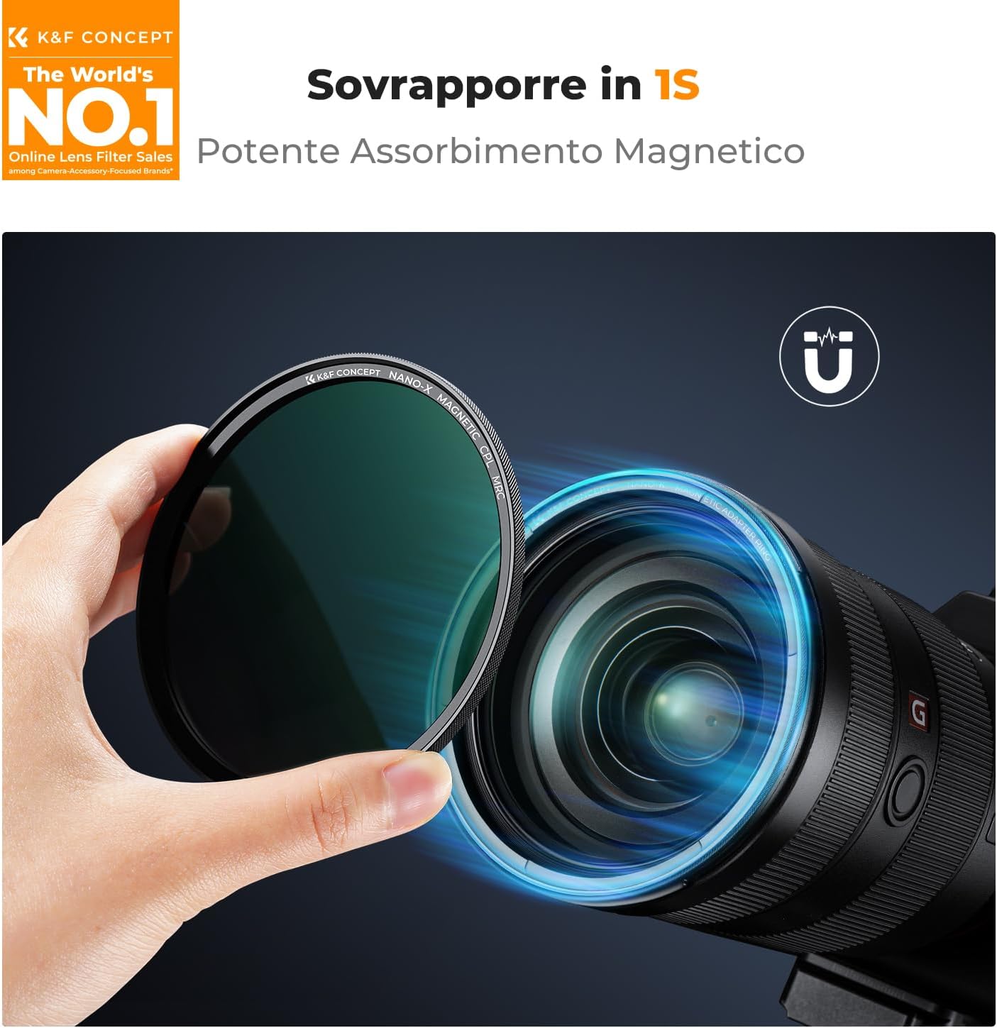 Detalle de K&F CONCEPT Nano-Xcel 77mm Set di Filtri Magnetici: MCUV, CPL e ND1000 in un sistema rapido