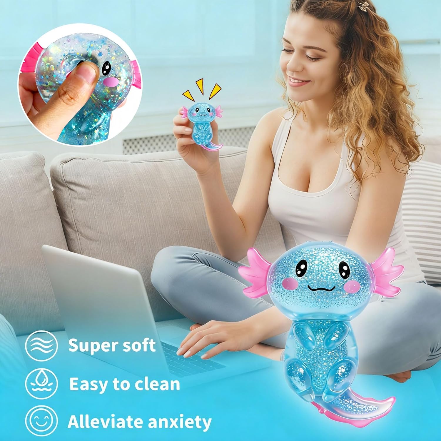 Detalle de coroto Axolotl Squishy Stress Relief Toy, 2-Pack Silicone Fidget Toys