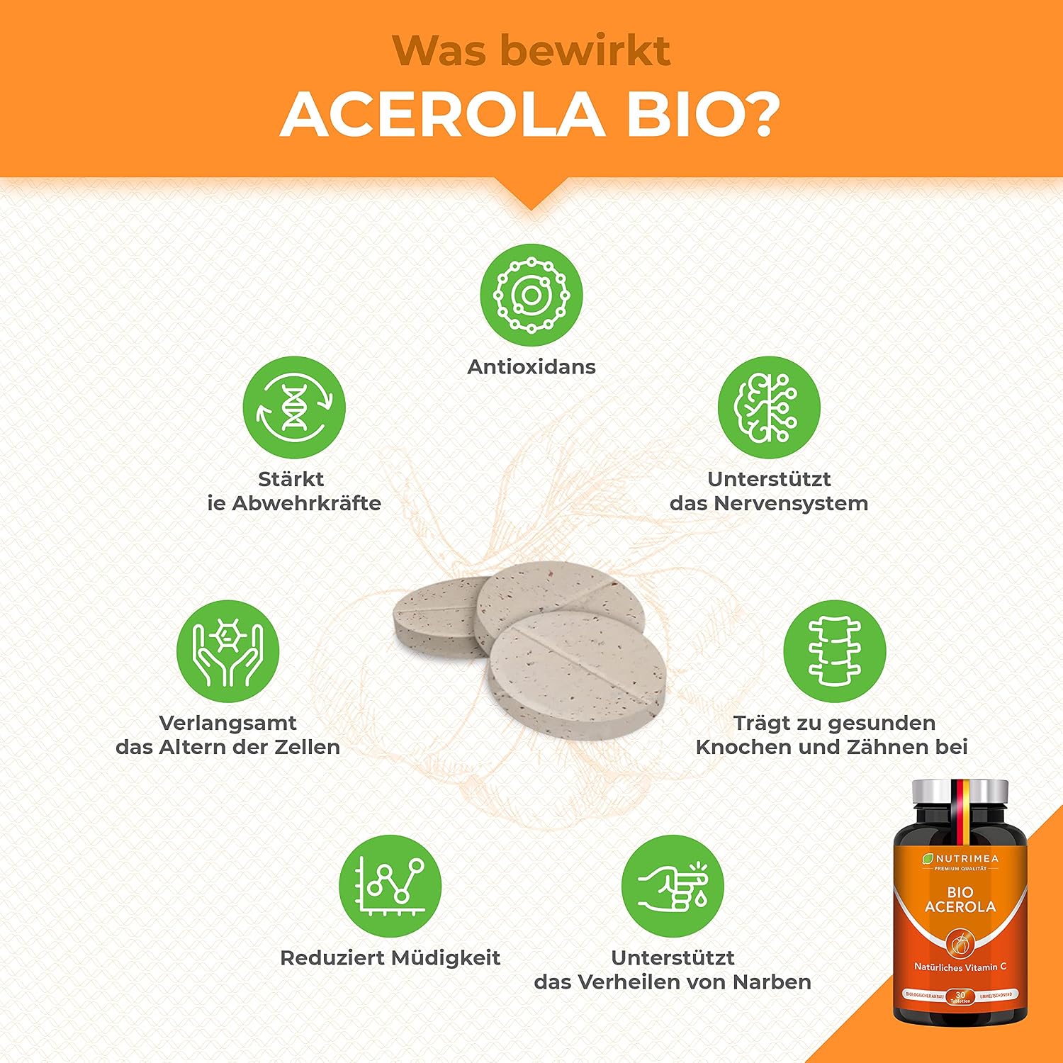 Detalle 2 de ACEROLA BIO Lutschtabletten Vitamin C 1000 mg 🍒